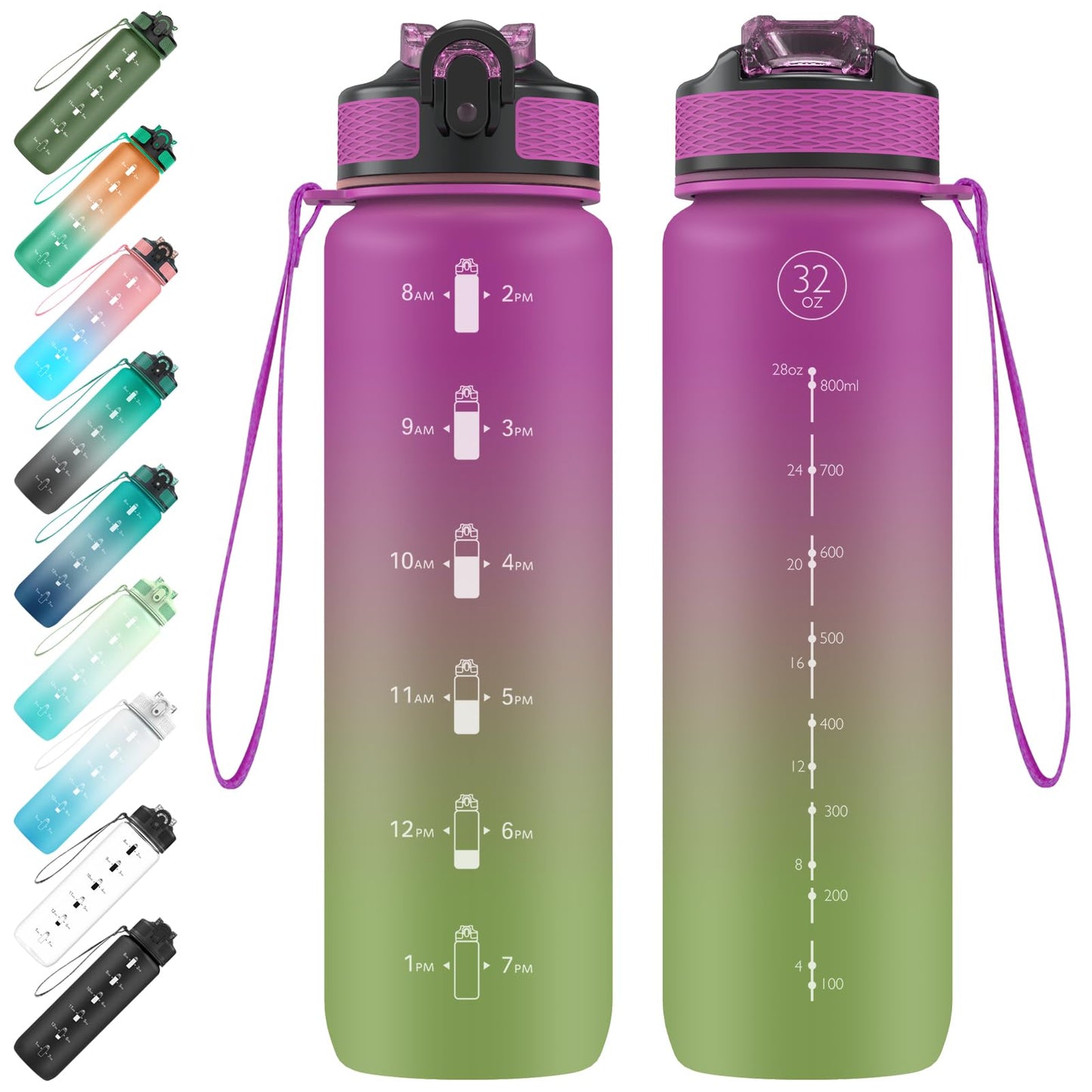 EYQ Water Bottle 1L / 500ML, 16oz / 32oz Leak-Proof Motivational Sports Drinks Bottle with Time Marker, Tritan BPA-Free, Drinking Waterbottles for Fitness, School, Gym, Outdoor Sports