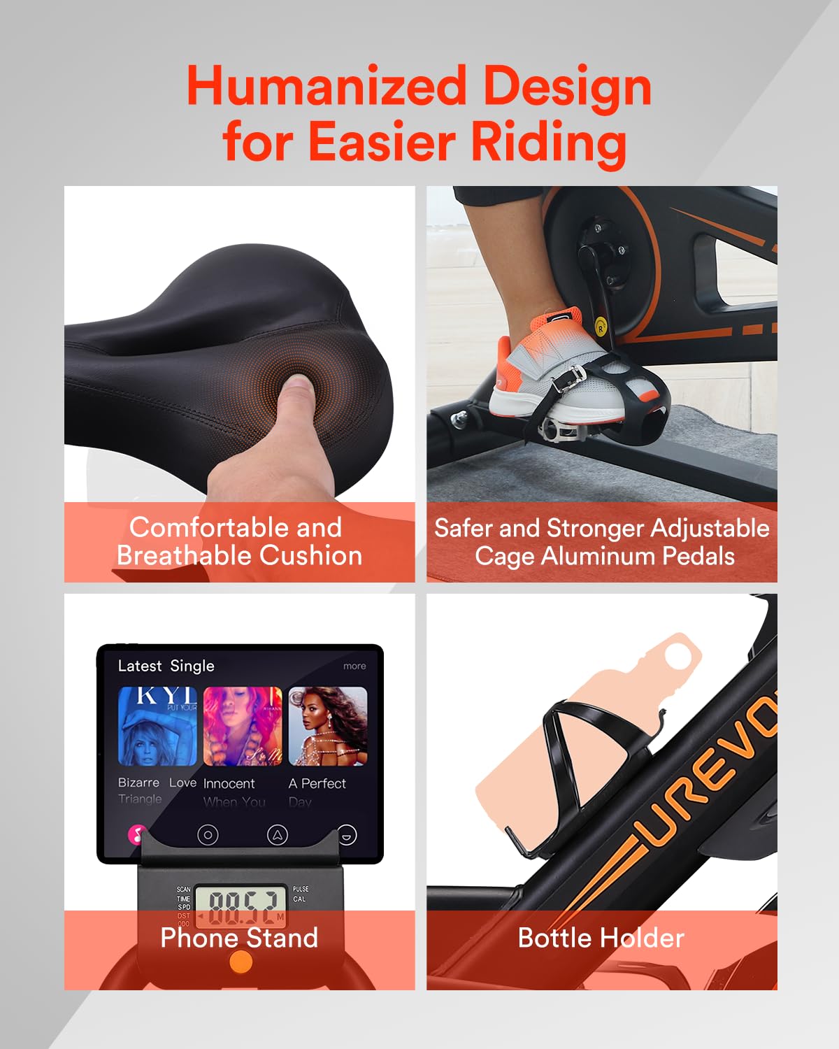 UREVO Magnetic Resistance Exercise Bike for Home, Indoor Cycling Bike with LCD Display, Stationary Spin Bike with 10kg Flywheel for Home Gym
