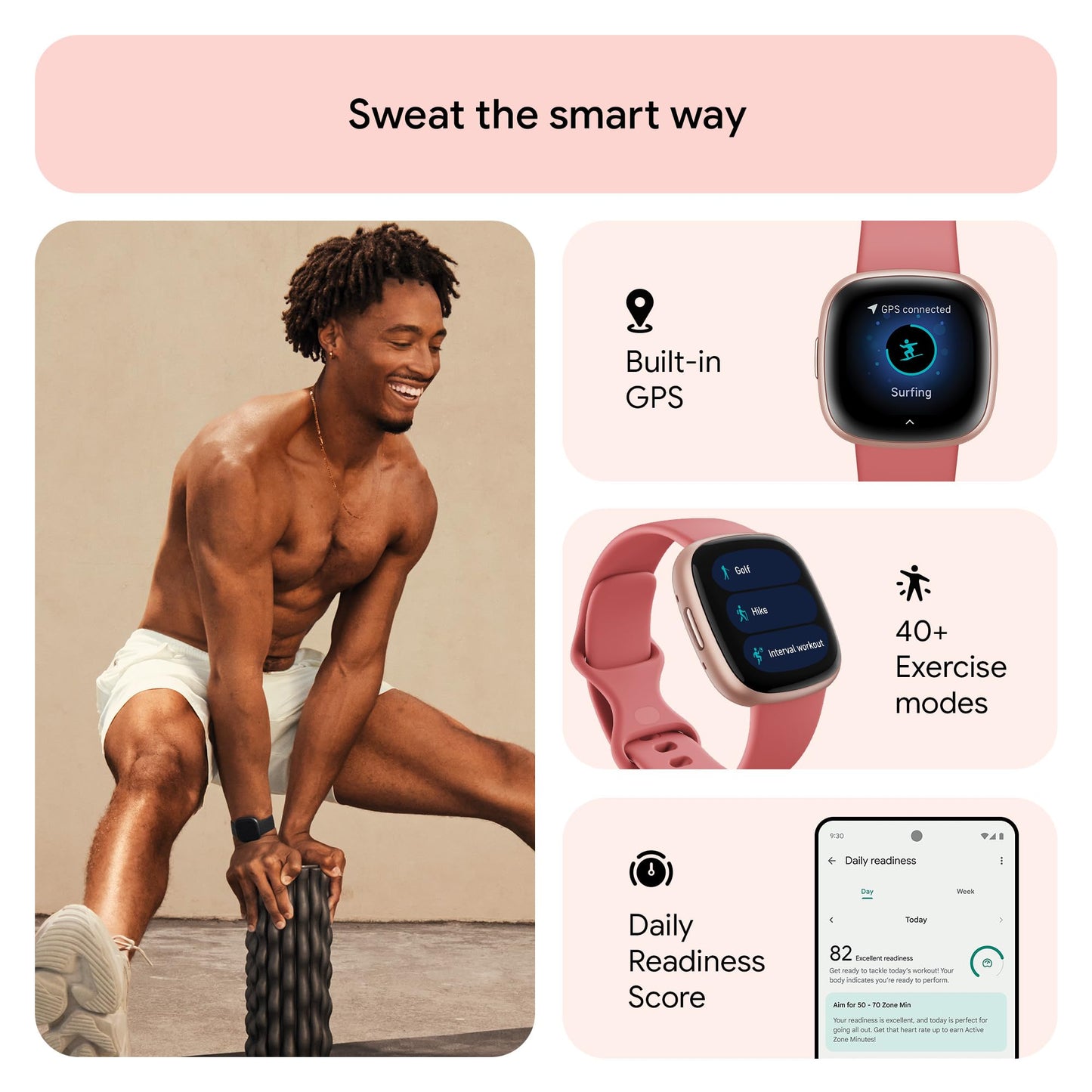 Google Fitbit Versa 4 Fitness Smartwatch with built-in GPS and up to 6 days battery life - compatible with iOS 15 or higher & Android OS 9.0 or higher