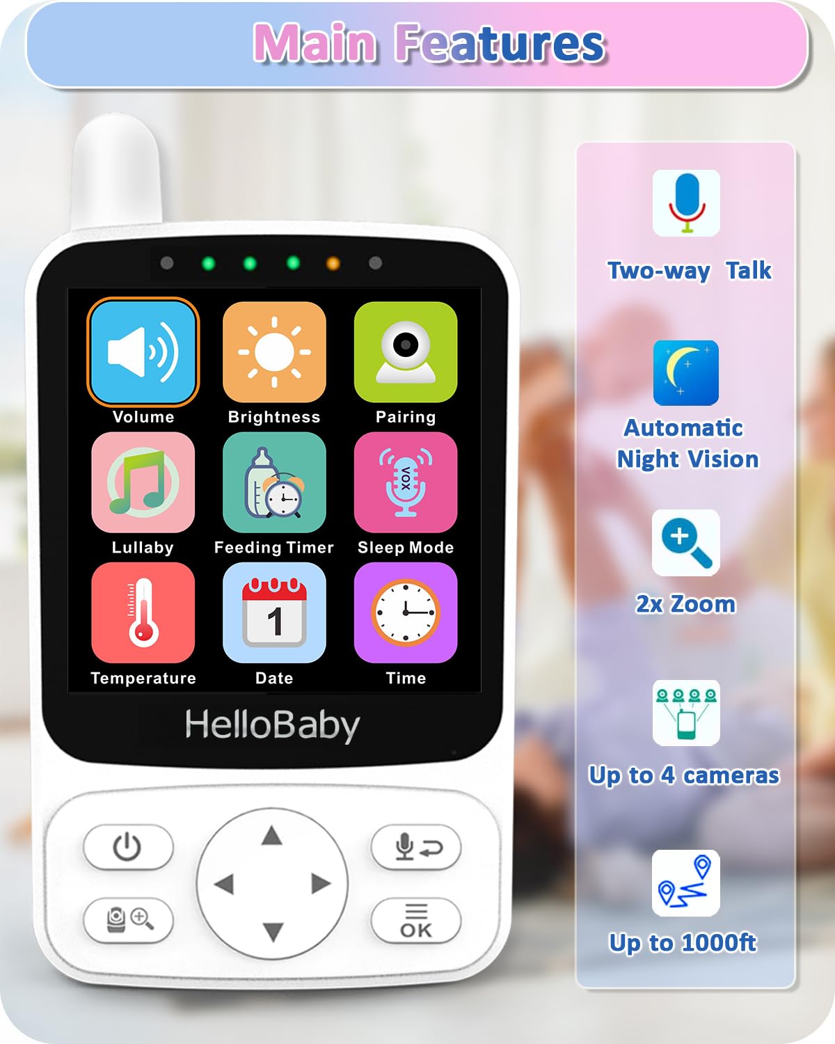 HelloBaby Baby Monitor,Hello Baby Monitor with Camera and Audio, 3.2''