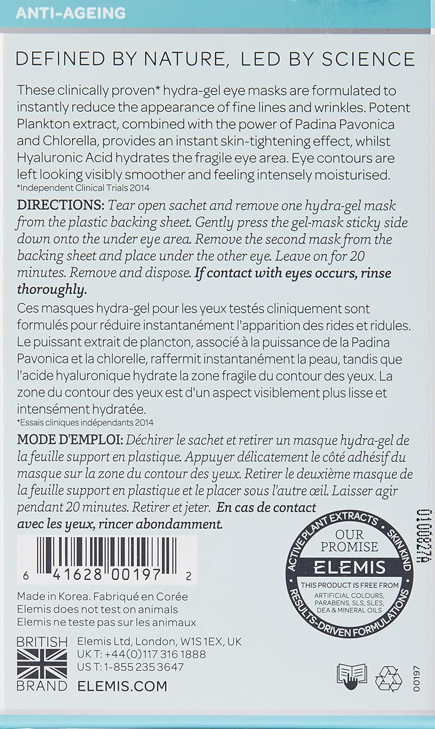 Elemis Pro-Collagen Hydragel Eye Masks, Eye Mask for Fine Lines, 6 Masks