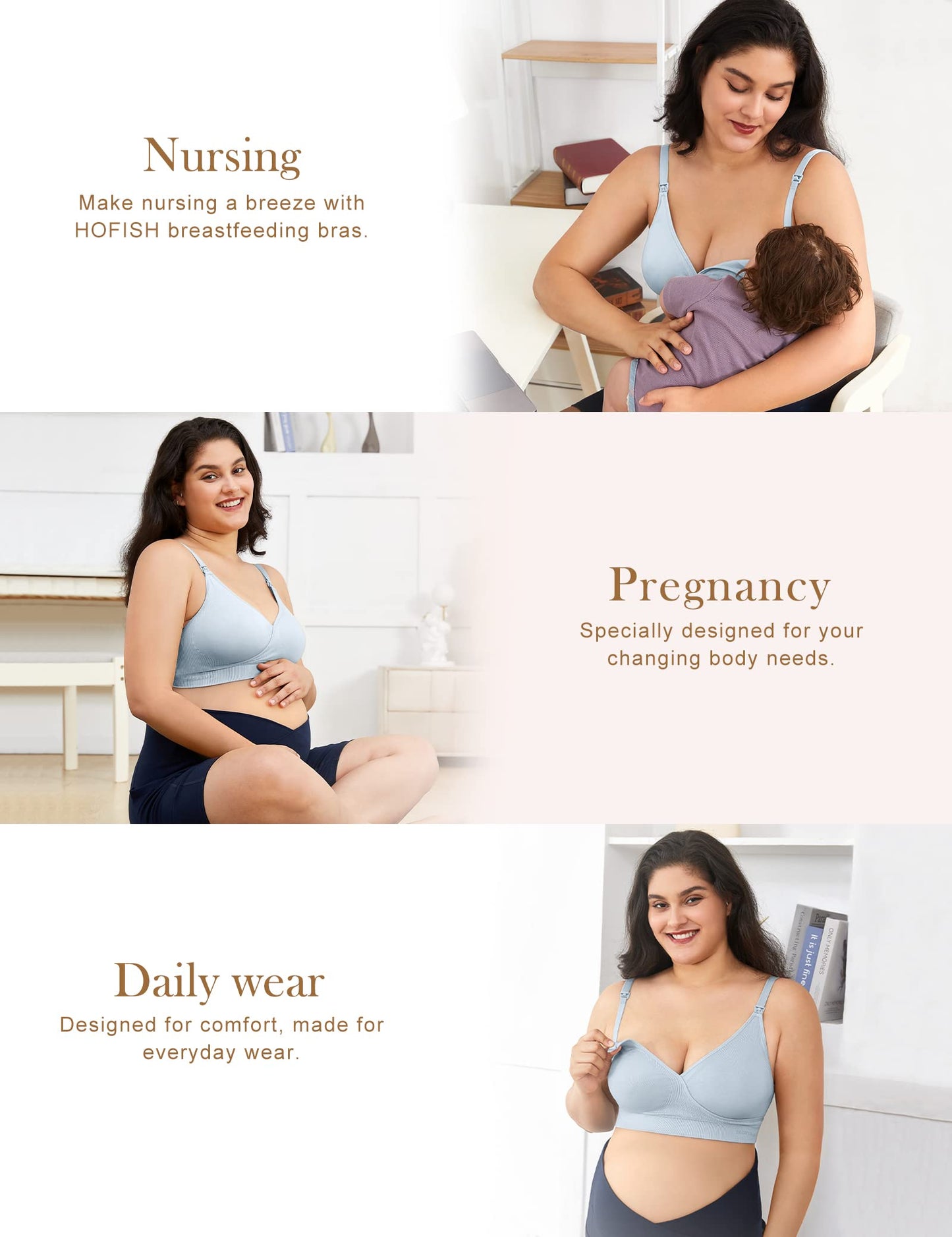 HOFISH 3PACK Full Bust Seamless Nursing Maternity Bras