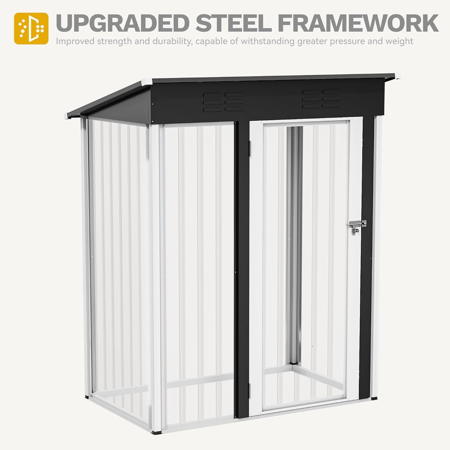 YITAHOME 5x3ft Outdoor Storage Shed, Weatherproof Tool Shed w/Locking Entry & Ventilation for Grass Cutter, Bike, Equipment, Courtyard, Garden (White)