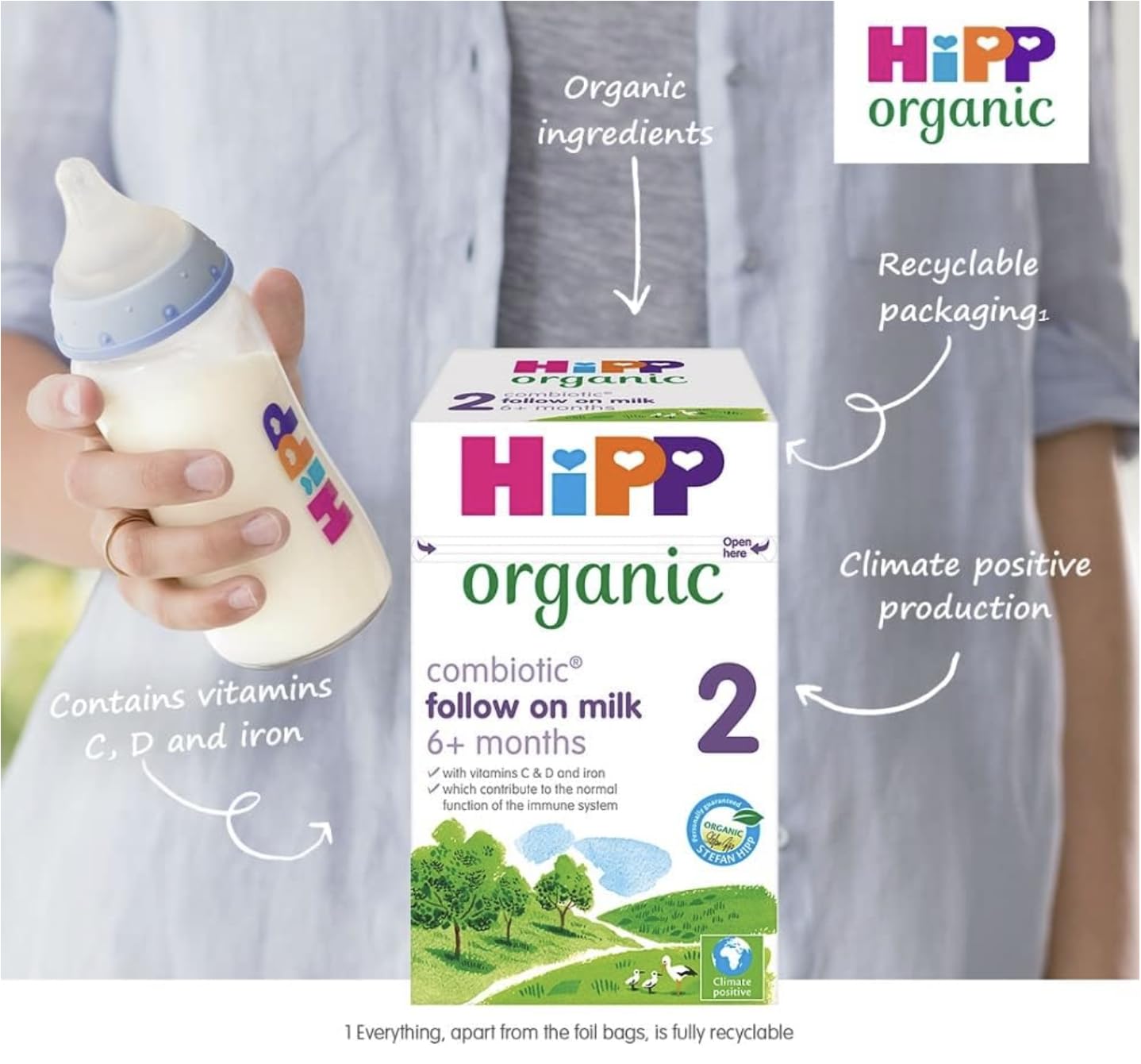 HiPP Organic 2 Follow on Baby Milk Powder Formula, From 6 Months, 800g (Pack of 4)