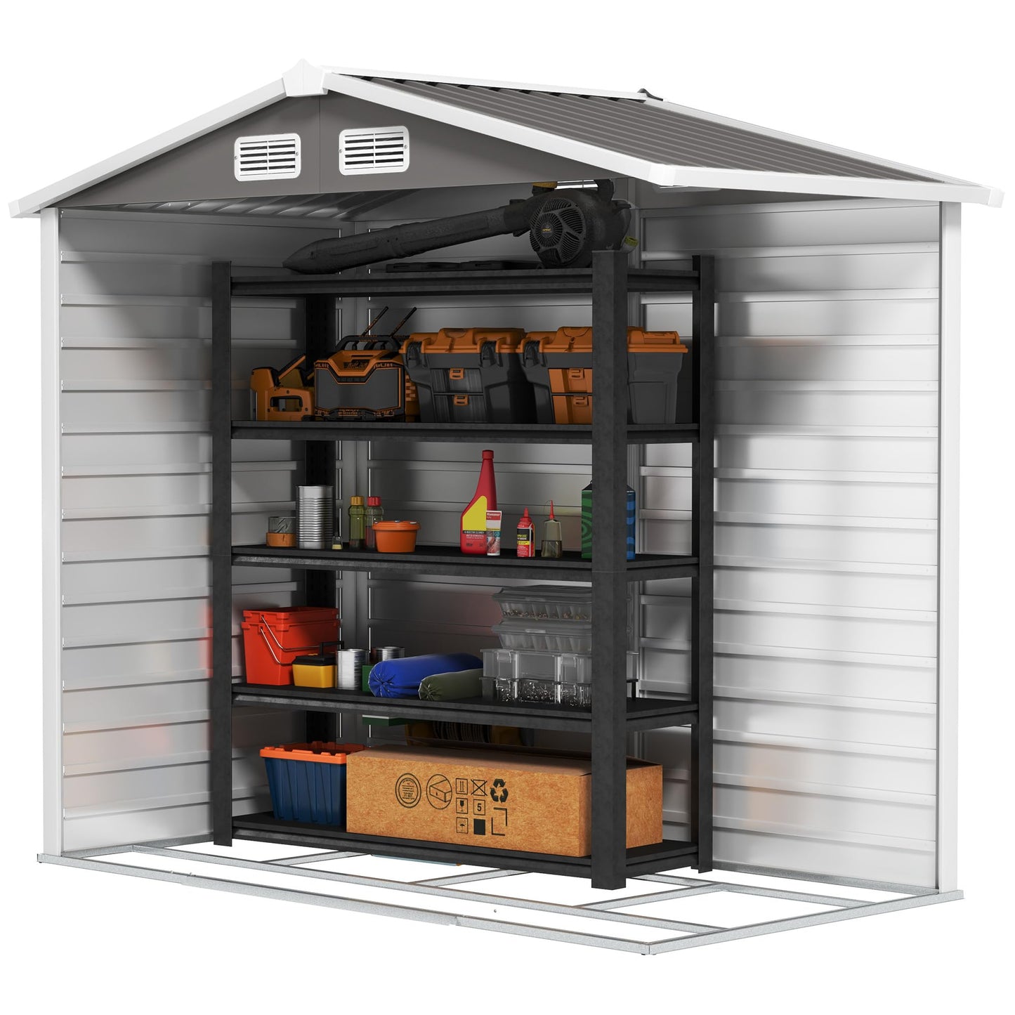 Outsunny 7 x 4ft Garden Shed, Easy to Assemble, Upgraded Galvanised Steel Frame with Foundation Kit, Double Doors with Lock, Outdoor Metal Shed with Vents and Gloves, Garden Storage Shed, Dark Grey