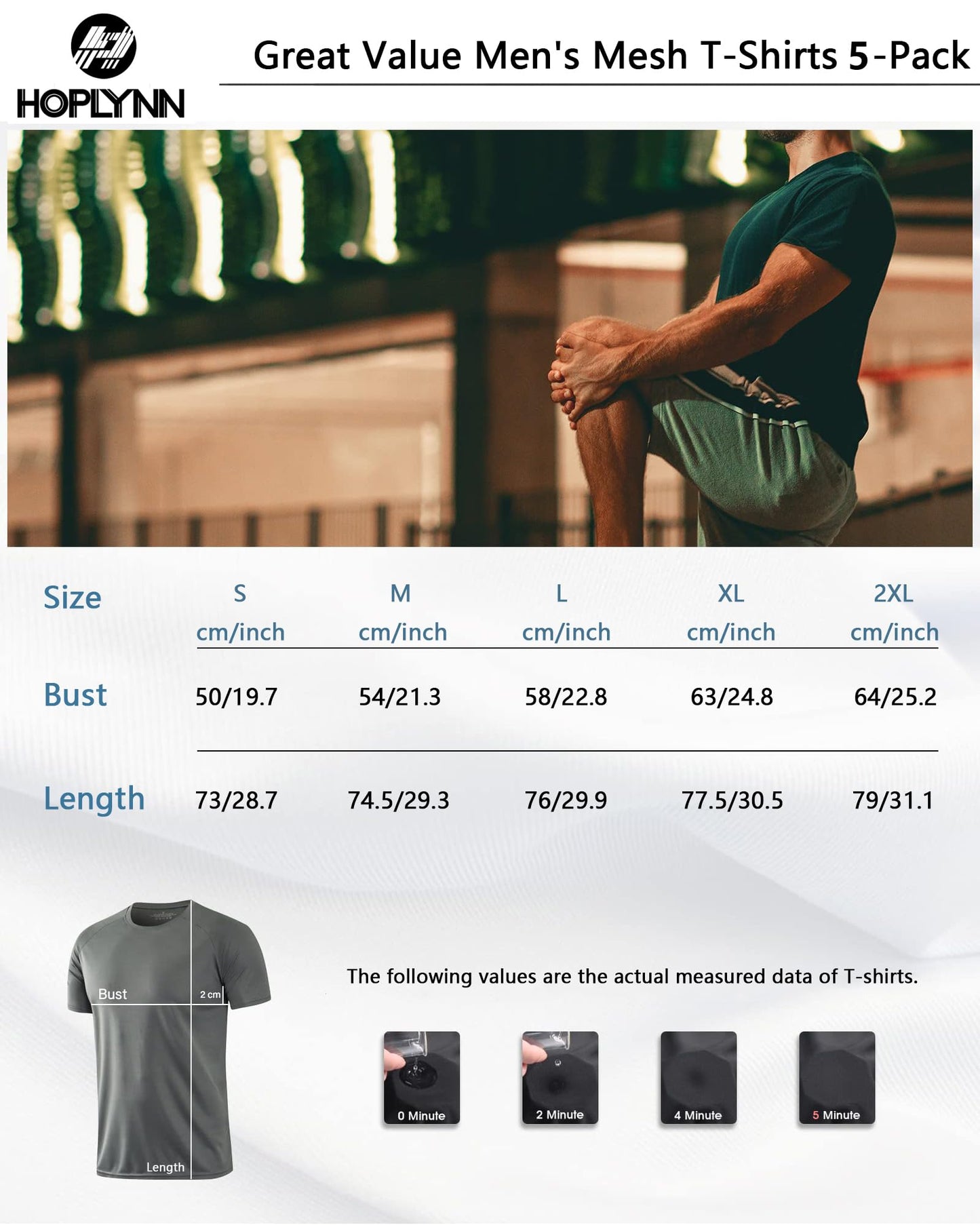 HOPLYNN 3/5 Pack Running Shirts Men