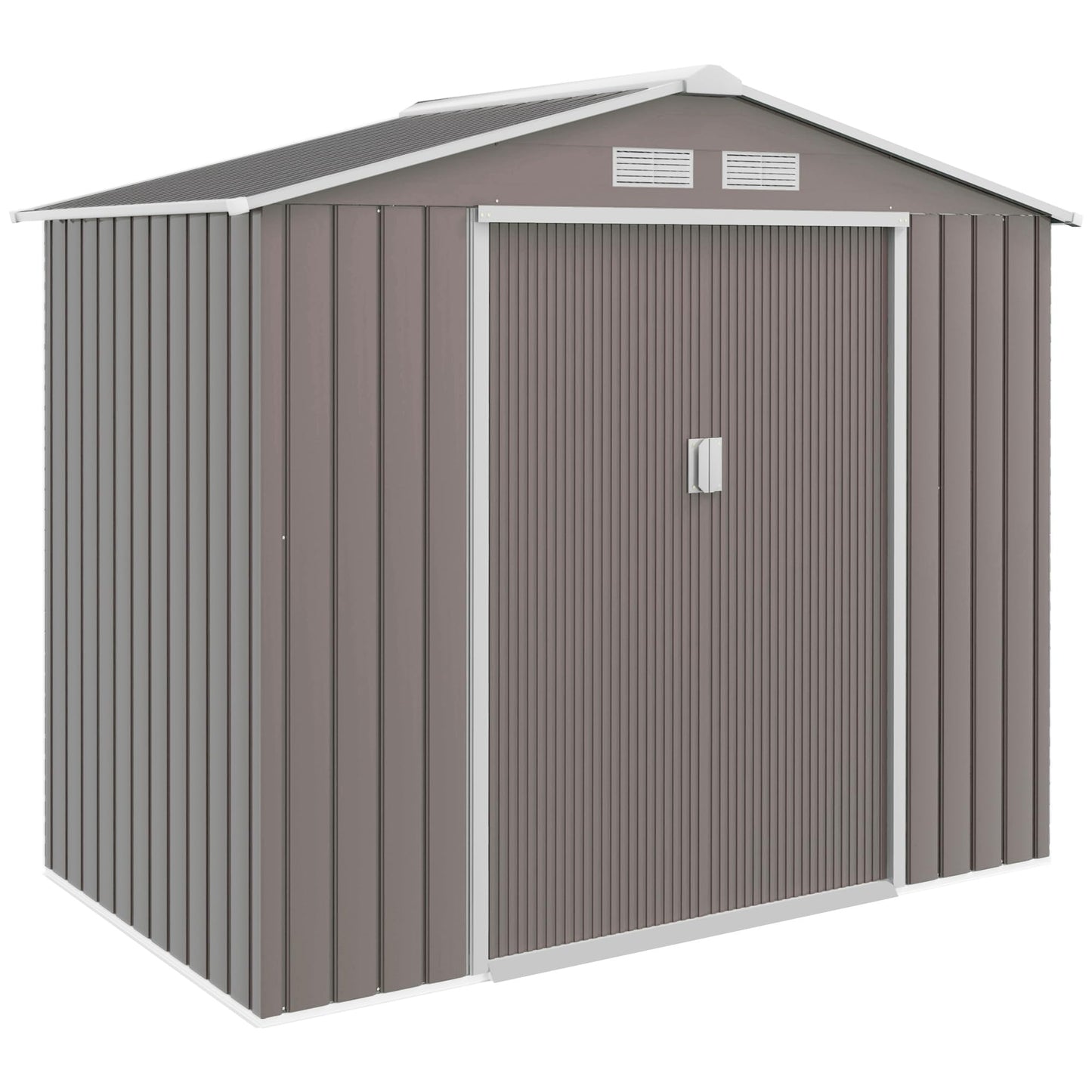 Outsunny 9 x 6ft Metal Garden Shed, Outdoor Storage Tool House with Ventilation Slots, Foundation Kit and Lockable Double Doors, Brown