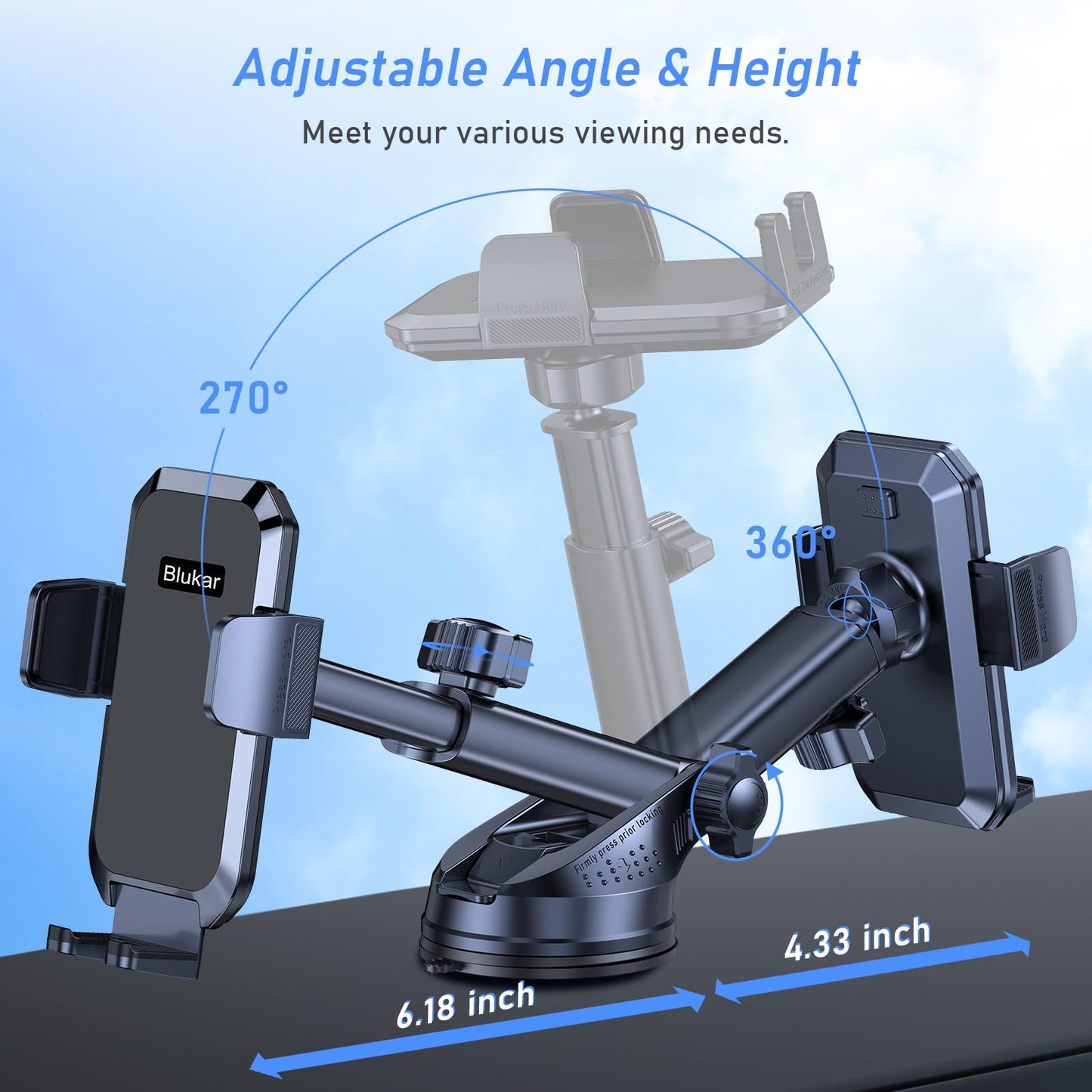 Blukar Car Phone Holder, Adjustable Car Phone Mount 360°