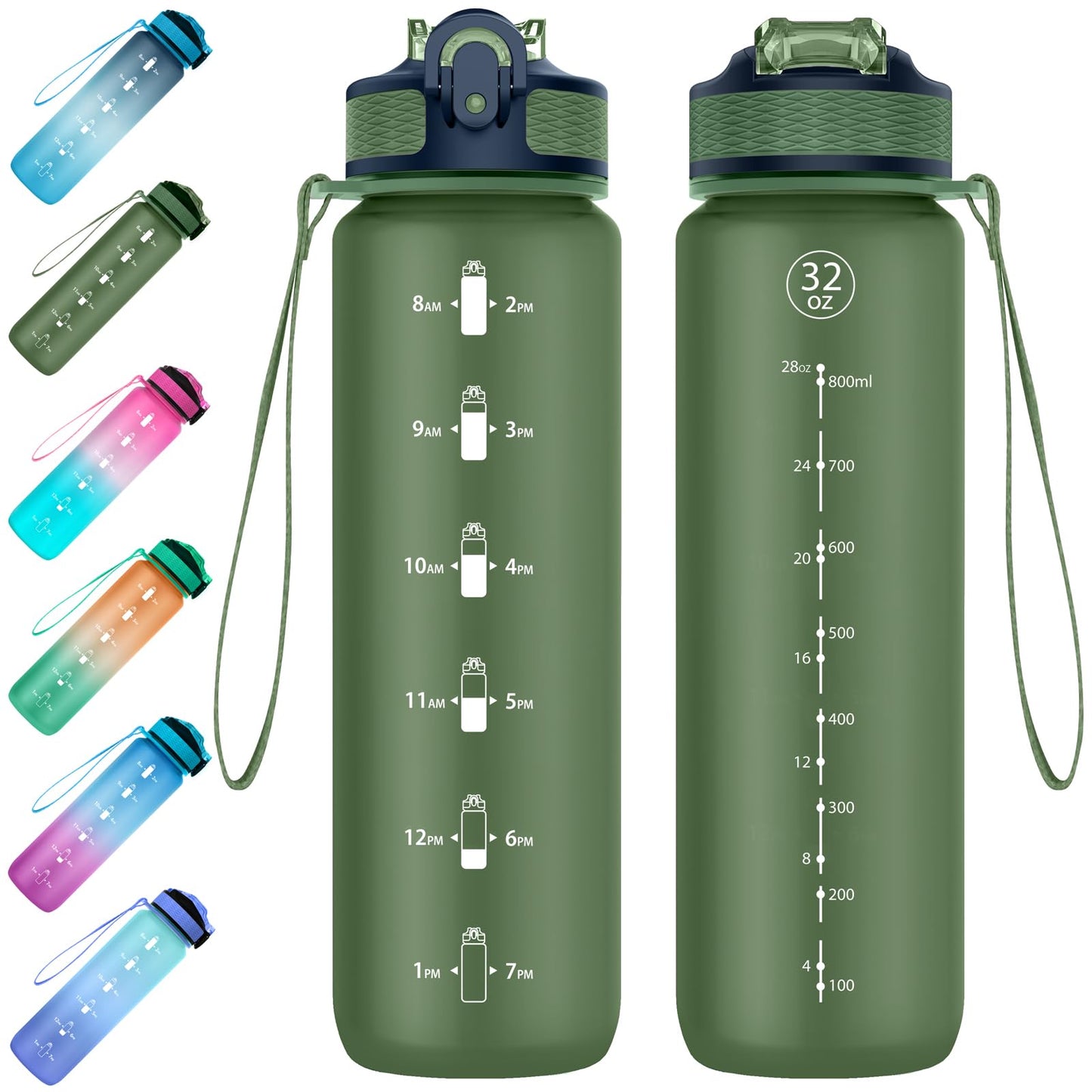 EYQ Water Bottle 1L / 500ML, 16oz / 32oz Leak-Proof Motivational Sports Drinks Bottle with Time Marker, Tritan BPA-Free, Drinking Waterbottles for Fitness, School, Gym, Outdoor Sports