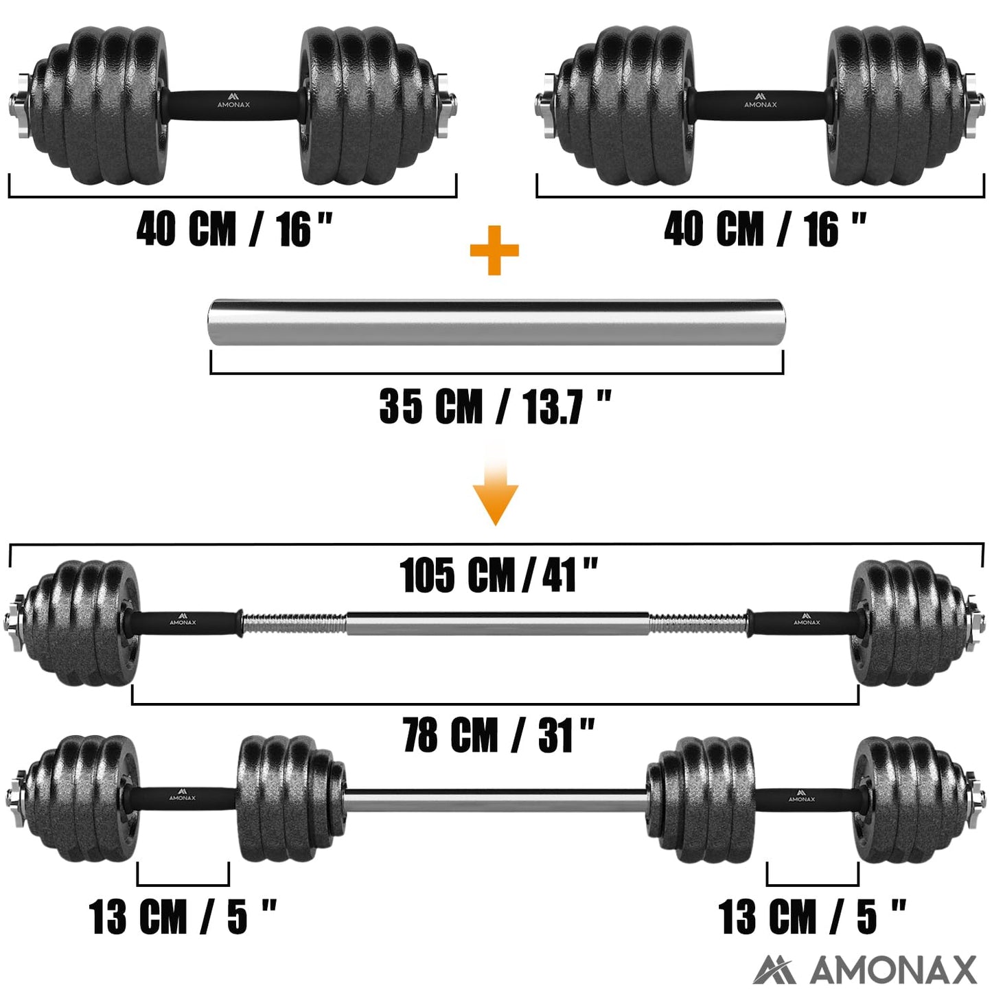 Amonax 20kg 30kg Cast Iron Adjustable Dumbbells