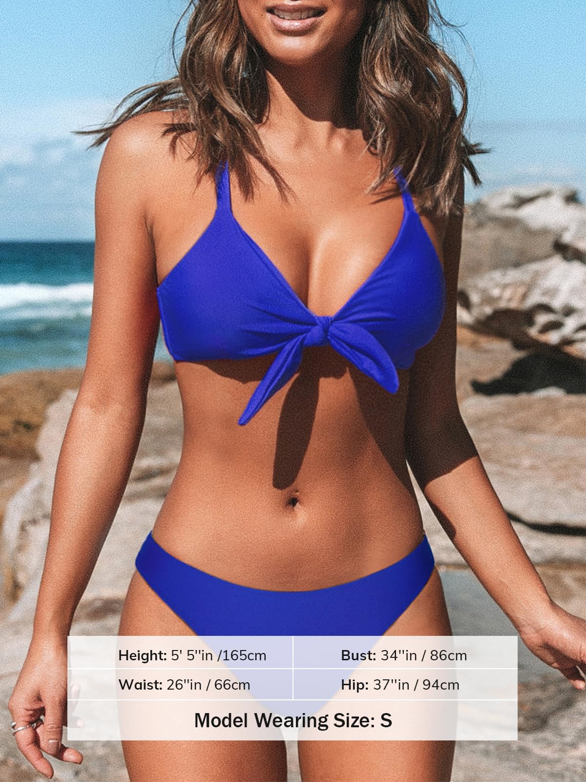 CUPSHE Women's Bikini Sets V Neck Knot Bunny Tie Low Waisted