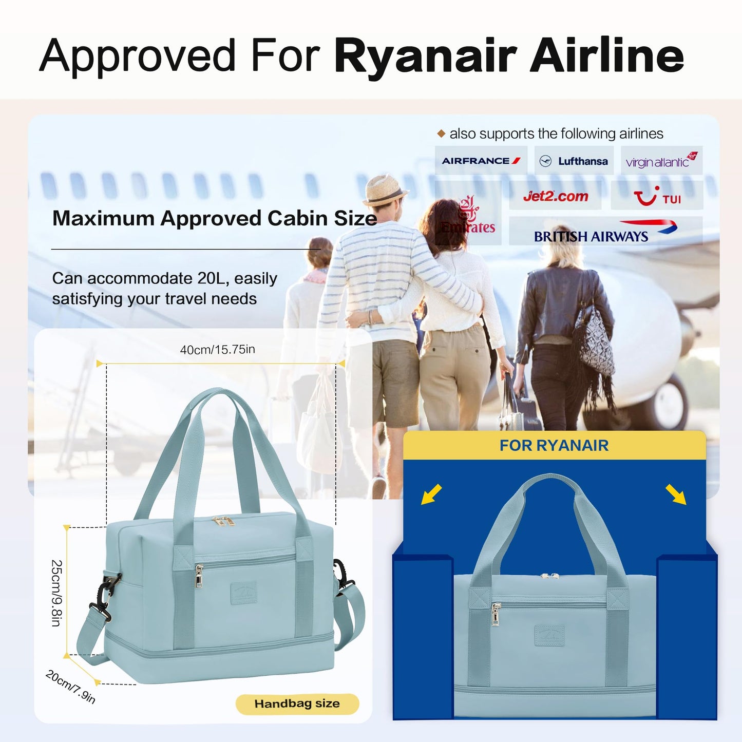 for Ryanair Cabin Bags 40x20x25 Underseat Cabin Bag