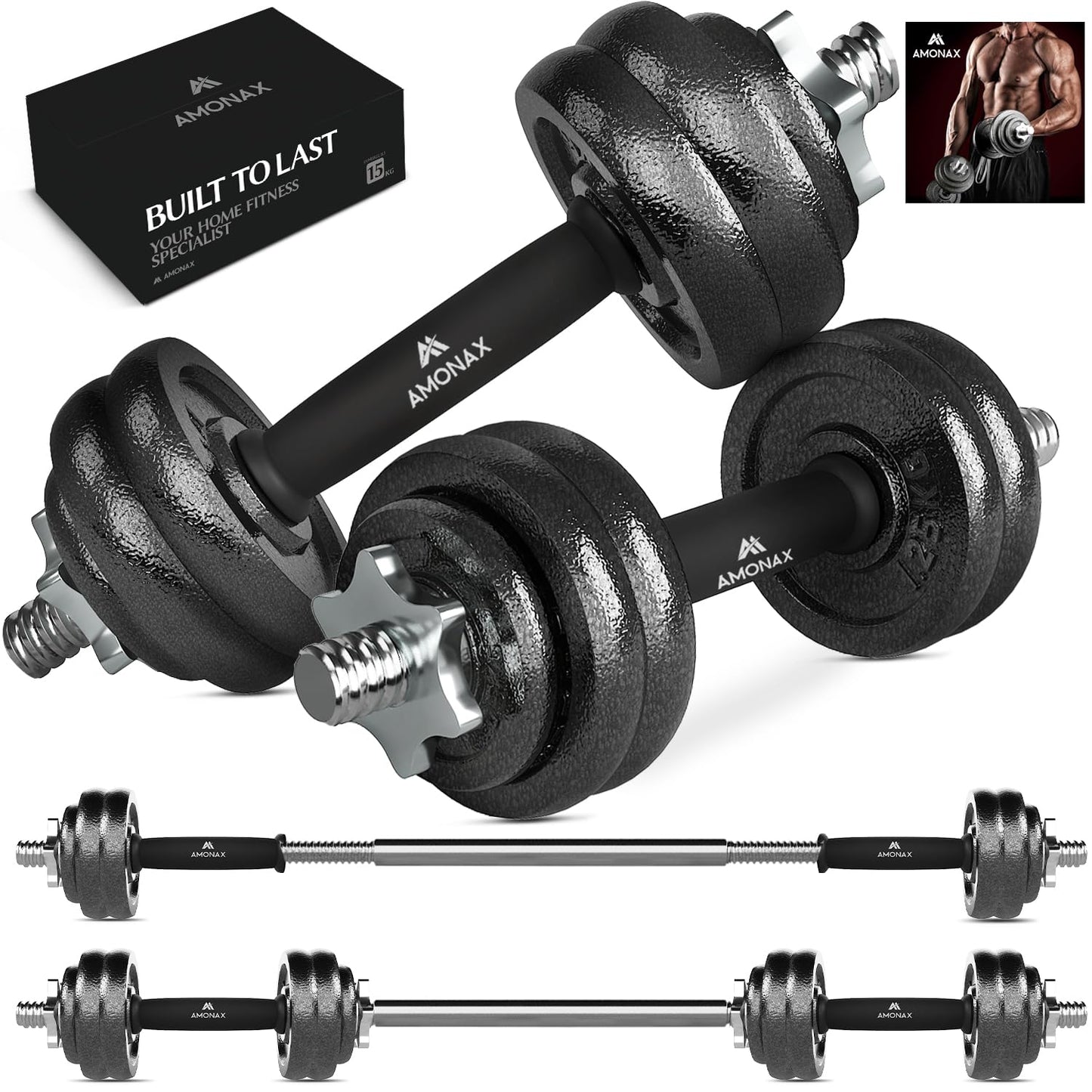 Amonax 20kg 30kg Cast Iron Adjustable Dumbbells
