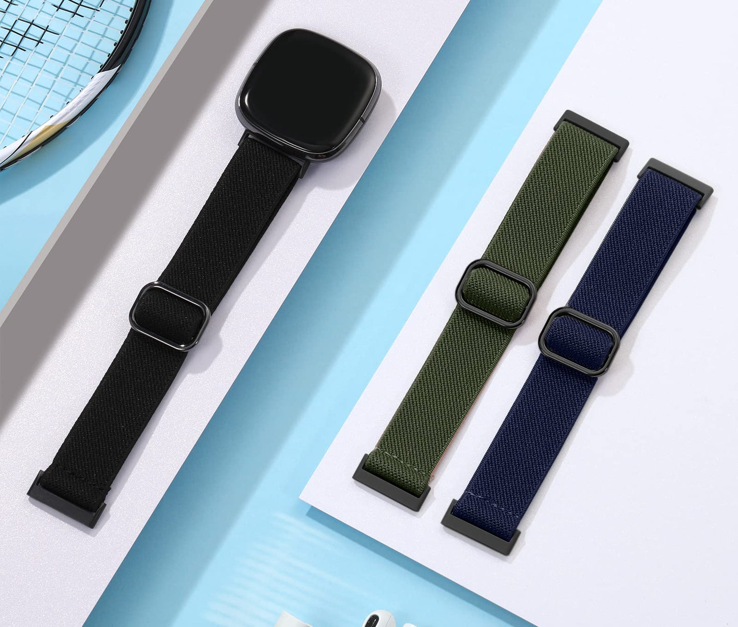 3 Pack Compatible with Fitbit Versa 4/3/Sense Strap, Soft Elastic Nylon Sport Replacement Band for Women & Men