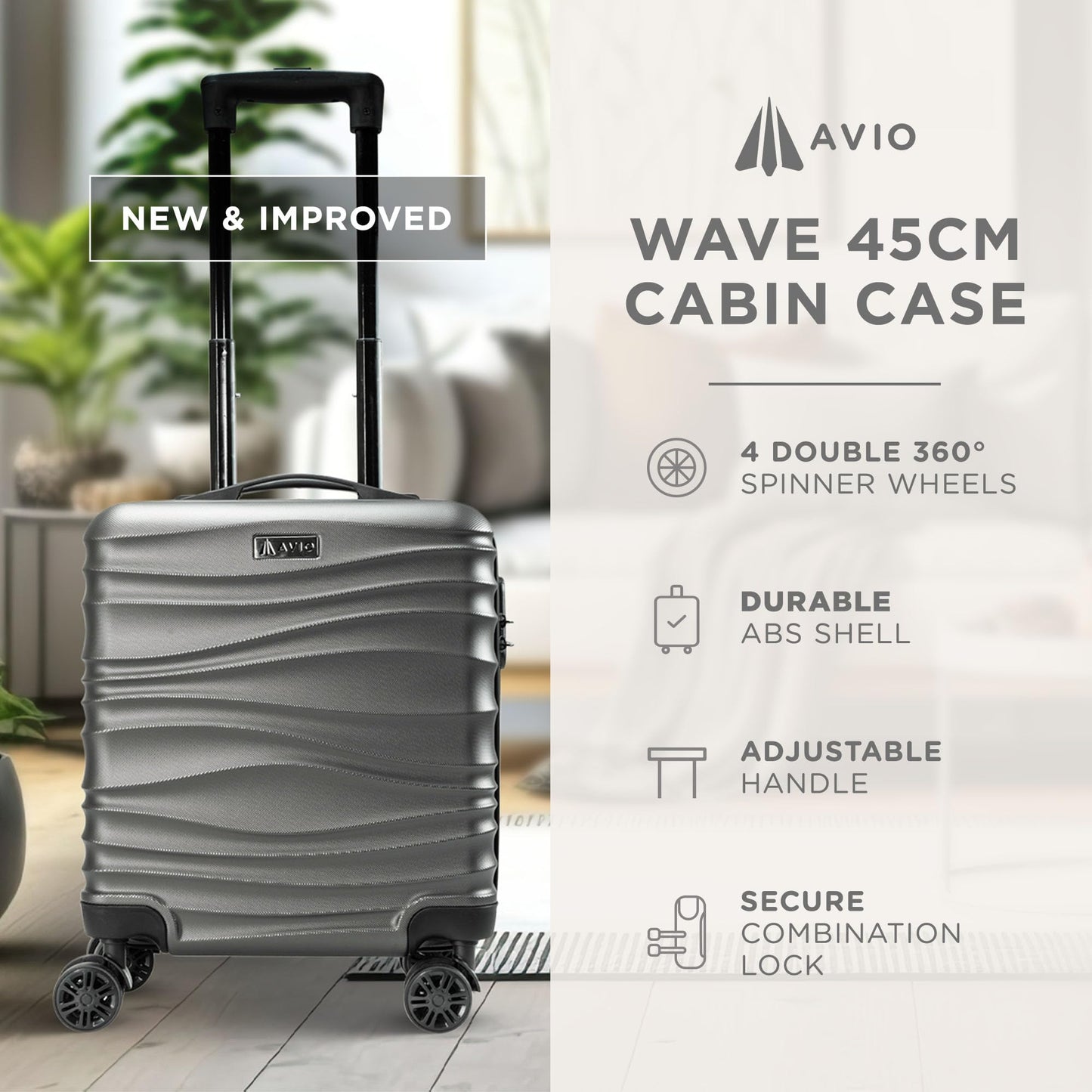 Wave Cabin Suitcase 45x36x20cm - Lightweight Double Wheel Luggage Bag