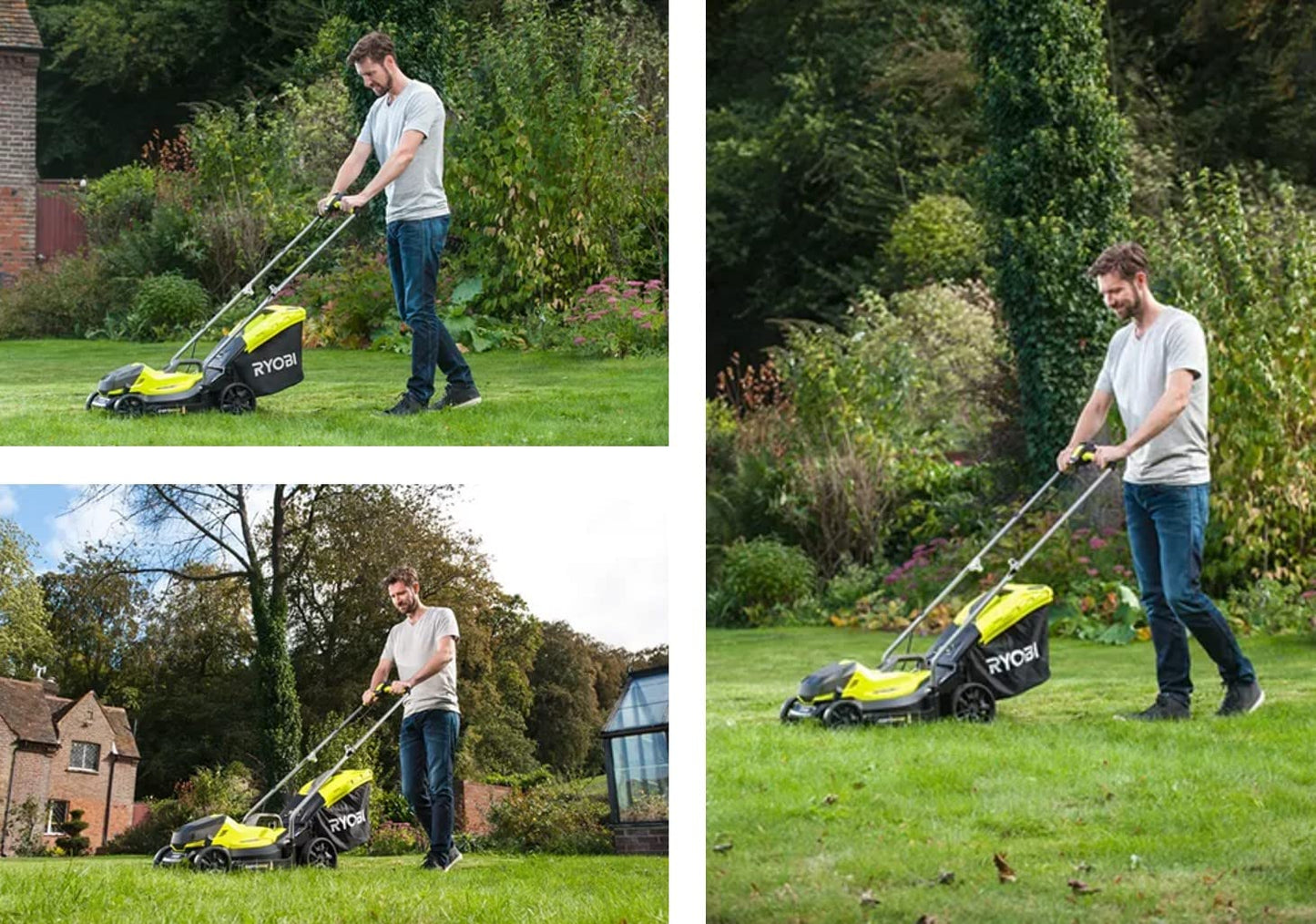 Ryobi 18V ONE+ Cordless Lawnmower and Grass Trimmer Kit (1 x 4.0Ah), Green
