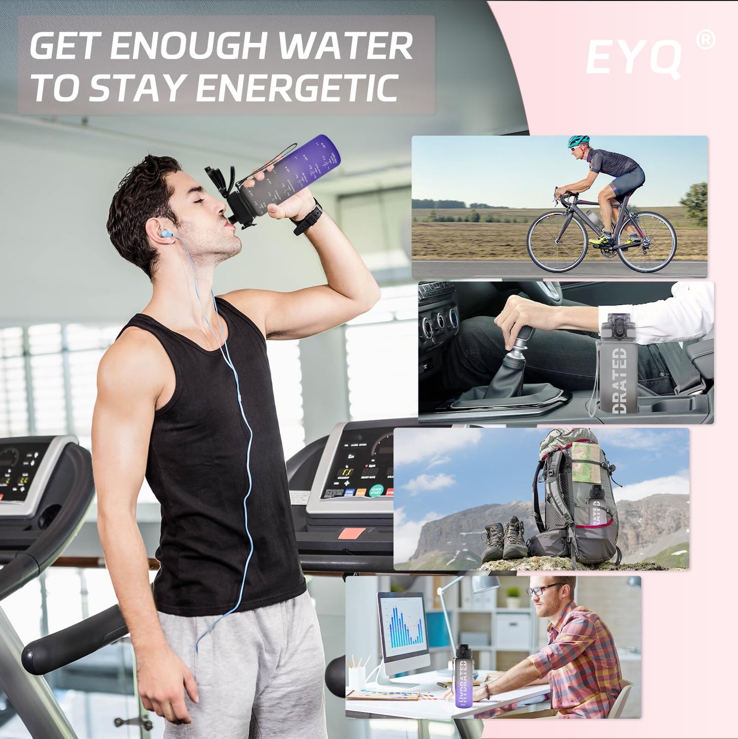 EYQ Water Bottle 1L / 500ML, 16oz / 32oz Leak-Proof Motivational Sports Drinks Bottle with Time Marker, Tritan BPA-Free, Drinking Waterbottles for Fitness, School, Gym, Outdoor Sports