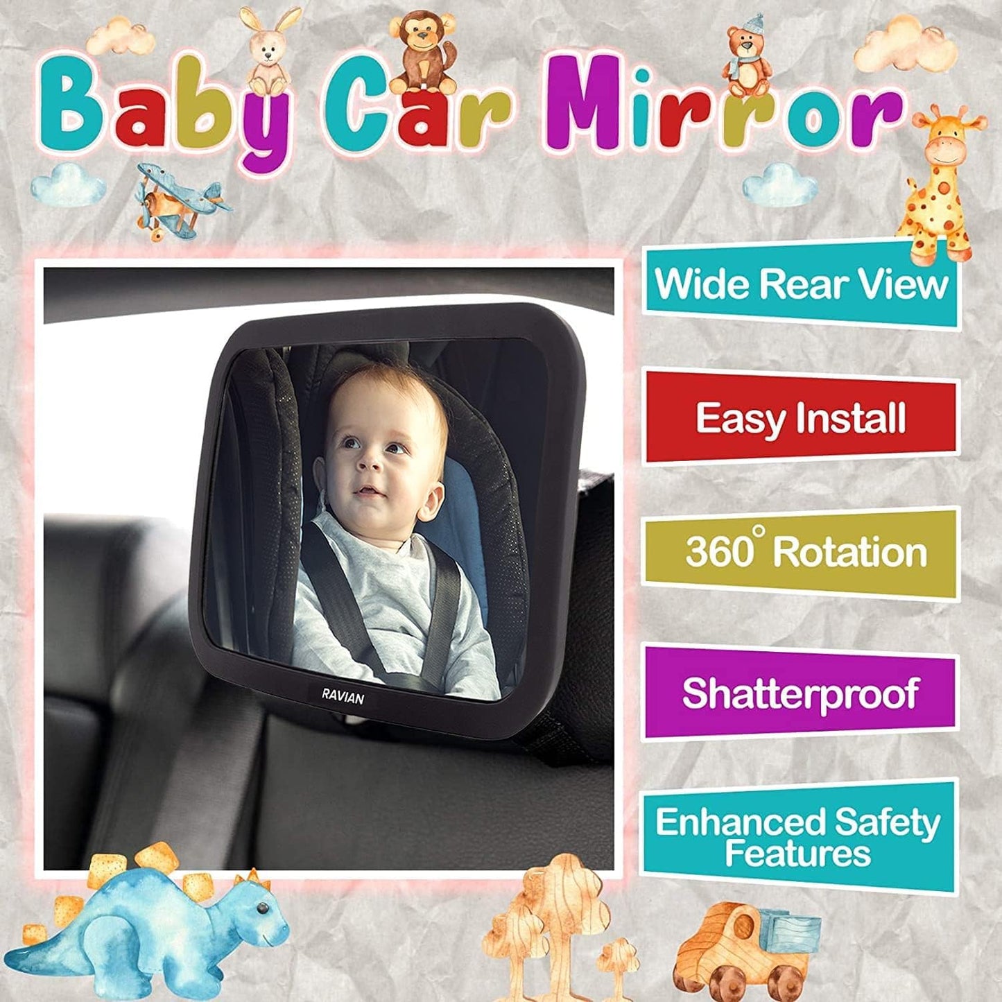 Baby Car Mirror for Back Seat Safest Newborn Essentials with Rear View