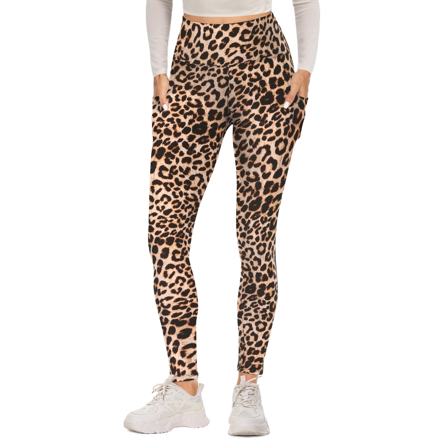FOTOCITI Gym Leggings for Women with Pockets Black High Waisted Leggings Soft Elastic Opaque Tummy Control Slim Trousers Sports Workout Running Yoga Pants