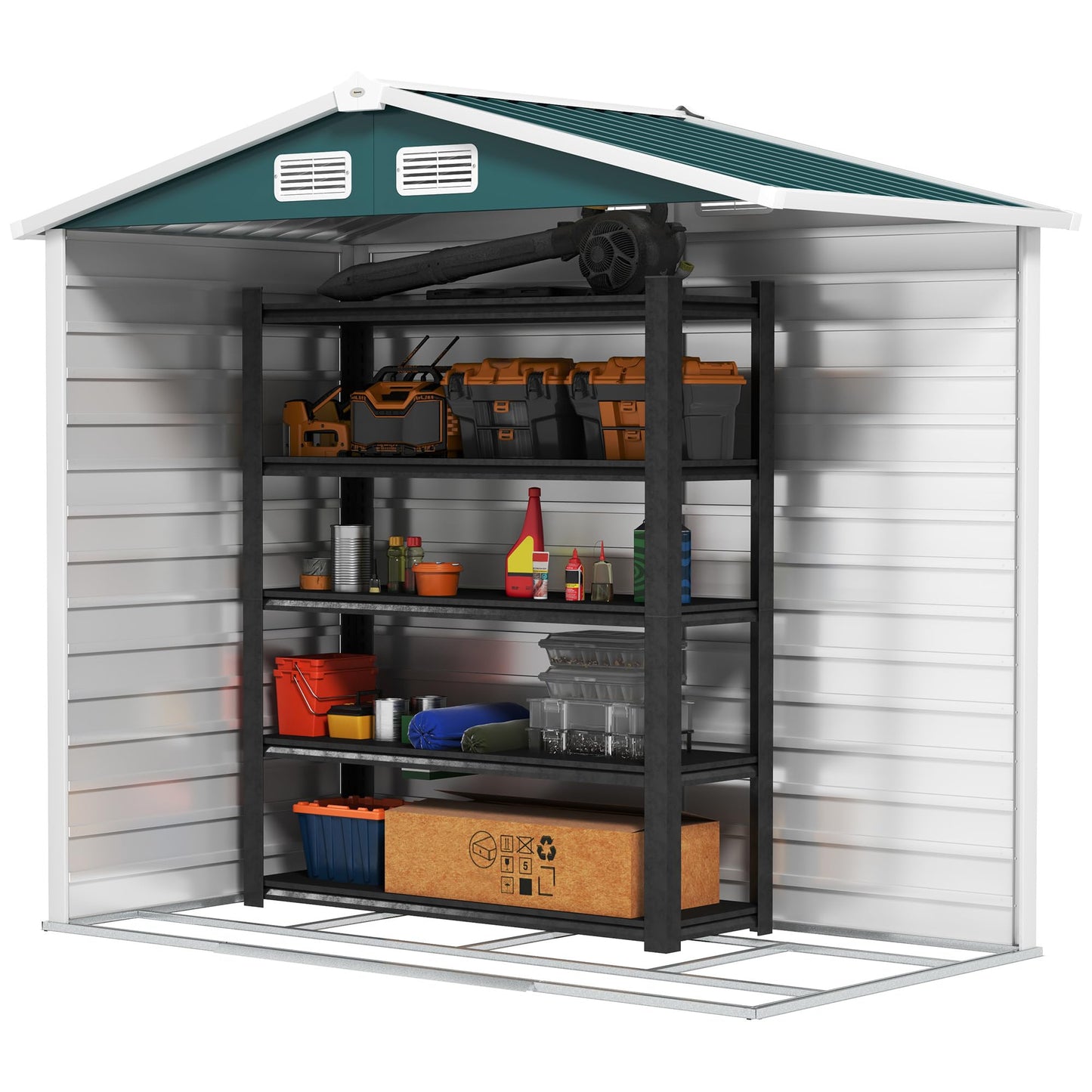 Outsunny 7 x 4ft Garden Shed, Easy to Assemble, Upgraded Galvanised Steel Frame with Foundation Kit, Double Doors with Lock, Outdoor Metal Shed with Vents and Gloves, Garden Storage Shed, Dark Grey