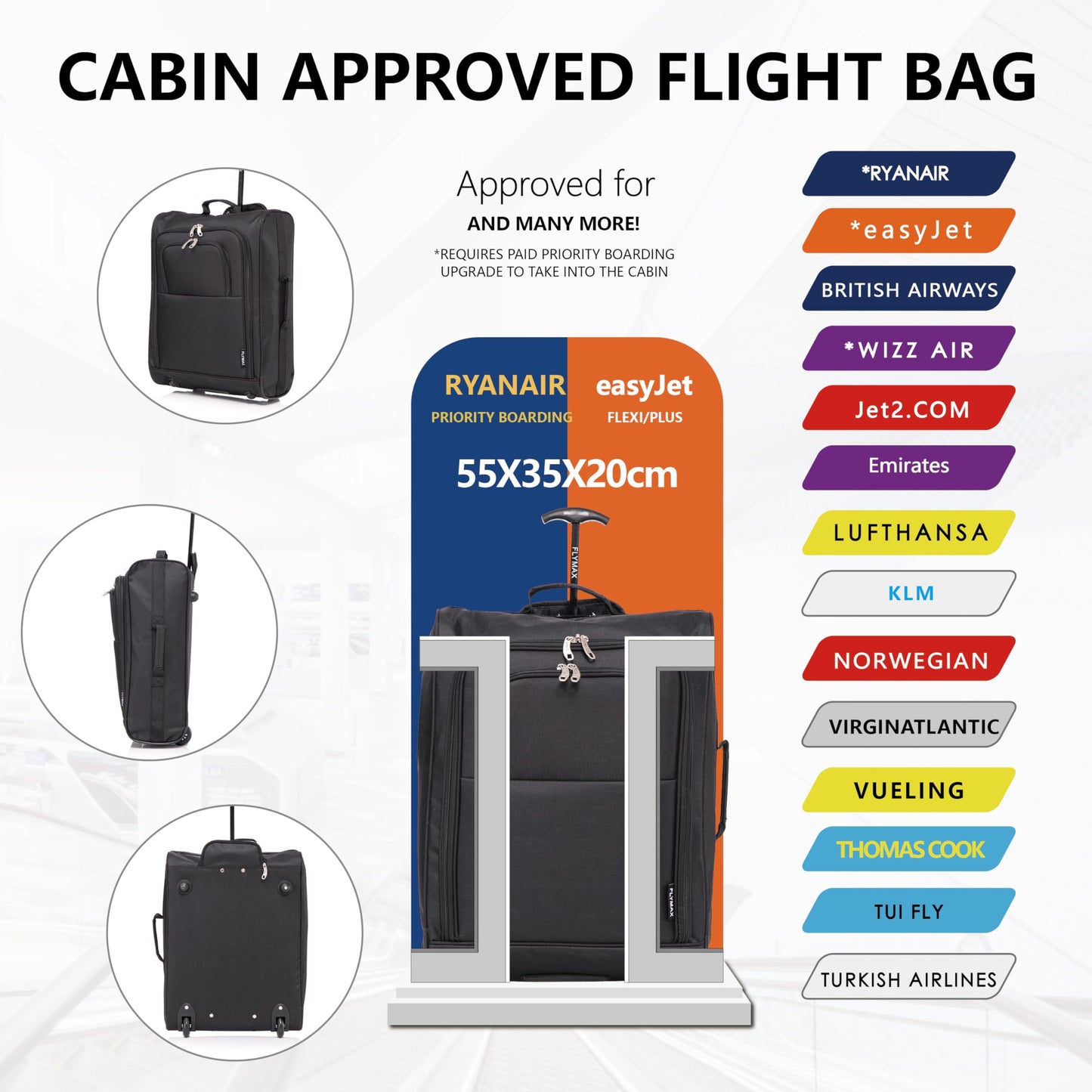 56x45x25 Easyjet Cabin Bag Hand Luggage Approved Cabin Case