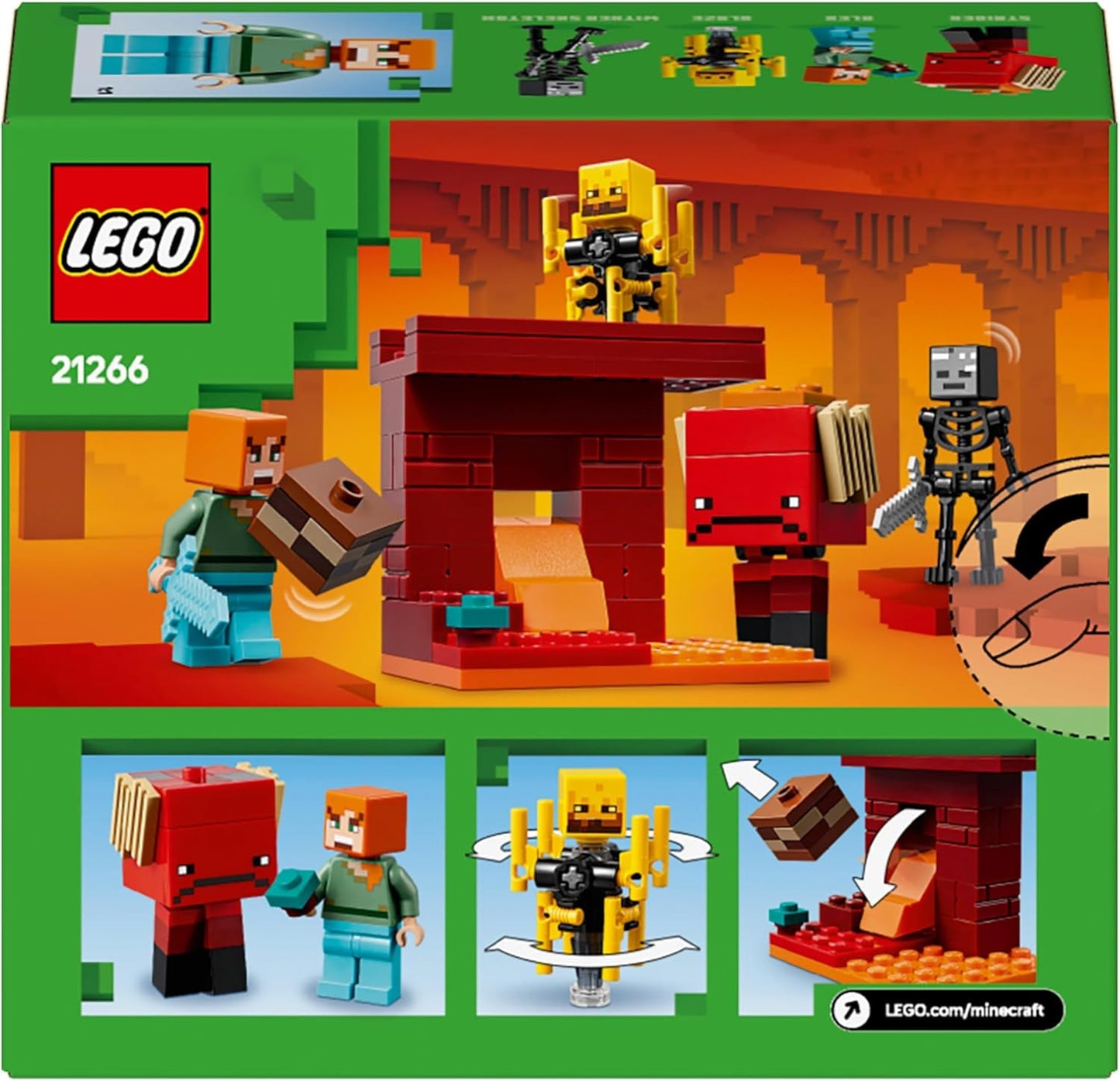 LEGO Minecraft The Nether Lava Battle Building Toy Set with an Alex Figure