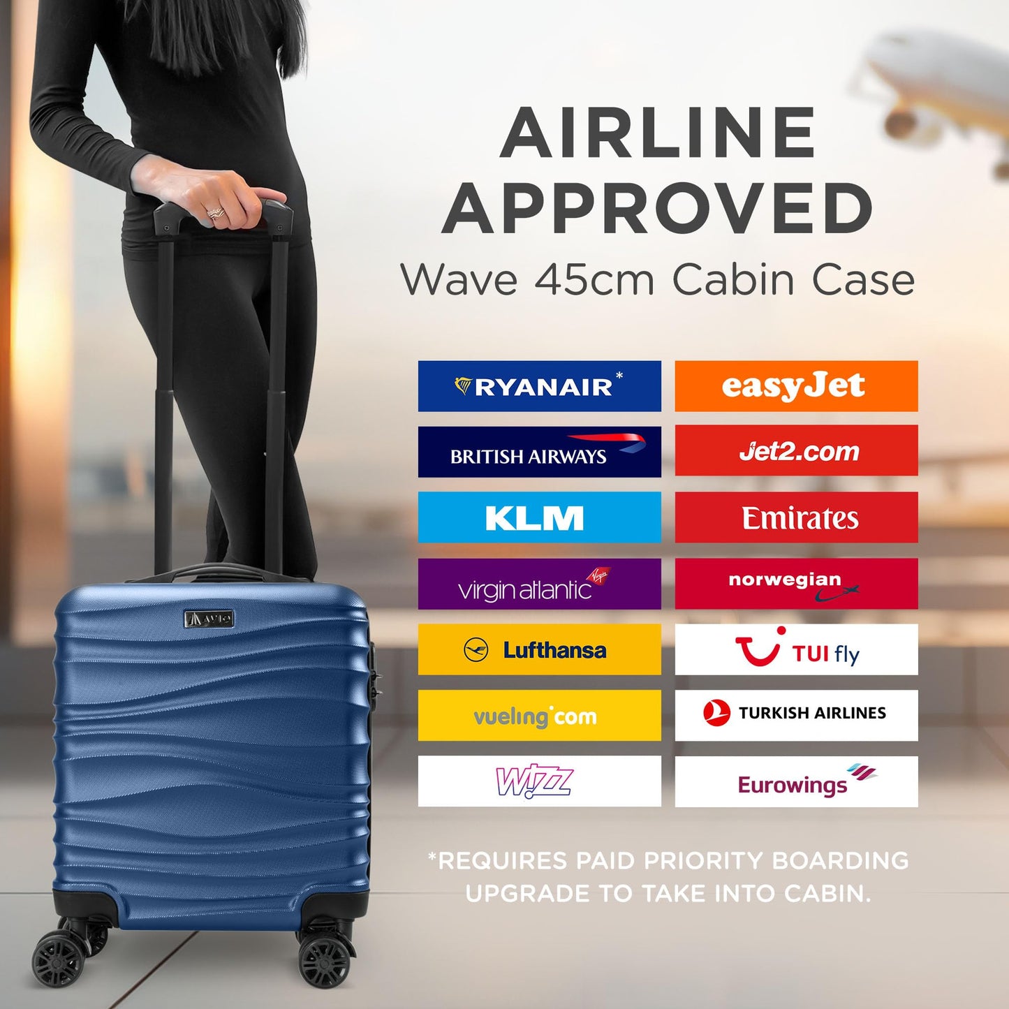 Wave Cabin Suitcase 45x36x20cm - Lightweight Double Wheel Luggage Bag
