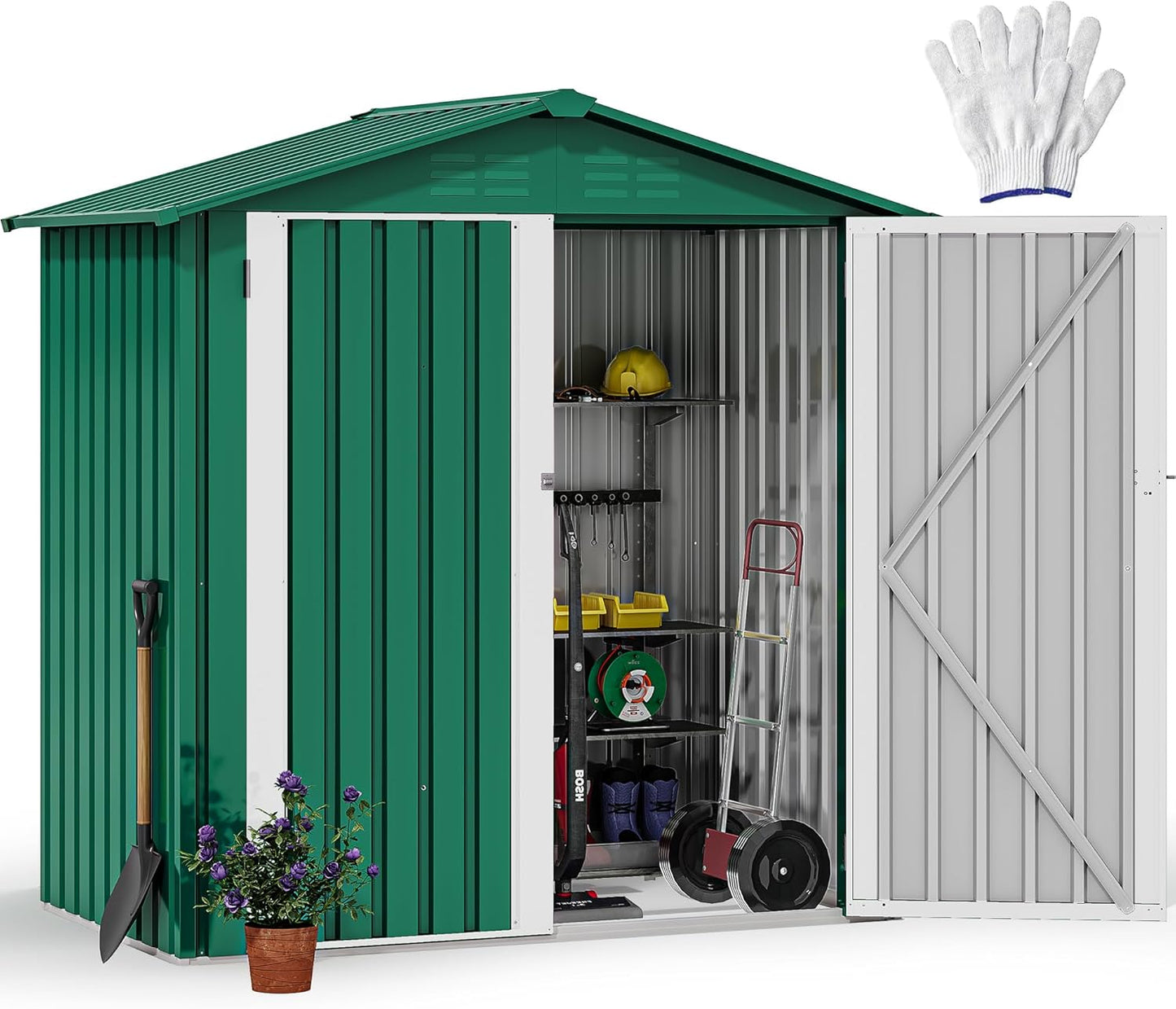 YITAHOME 6x4ft Metal Outdoor Storage Shed, Large Heavy Duty Tool Sheds with Lockable Doors & Air Vent for Backyard Patio Lawn to Store Bikes, Tools, Lawnmowers,Green
