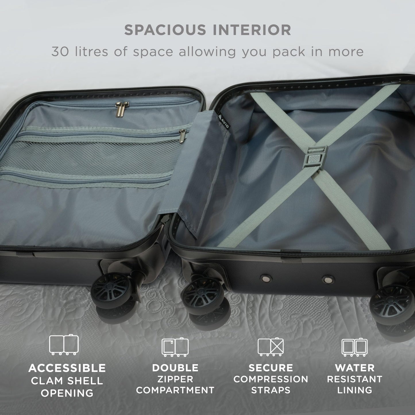 Wave Cabin Suitcase 45x36x20cm - Lightweight Double Wheel Luggage Bag