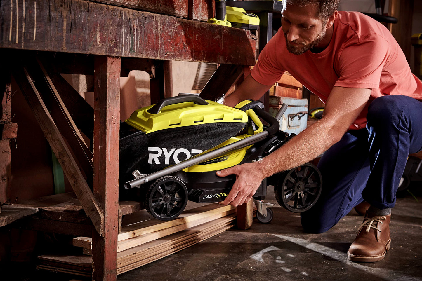 Ryobi 18V ONE+ Cordless Lawnmower and Grass Trimmer Kit (1 x 4.0Ah), Green