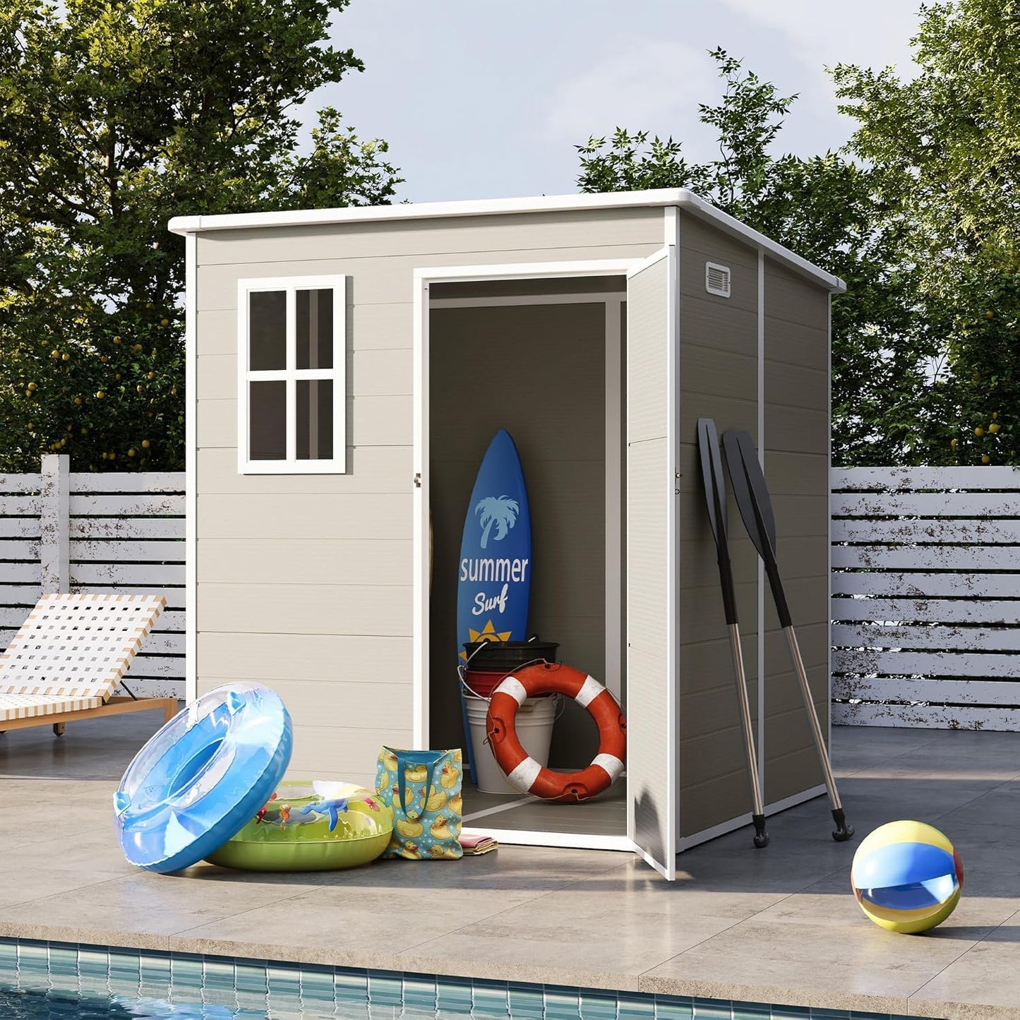UDPATIO Outdoor Resin Storage Shed 6x4.5 FT, Plastic Garden Shed for Bike, Garbage Can, Tool, Outside Sheds & Outdoor Storage Storage Box with Lockable Door for Backyard, Patio, Lawn, Grey & White
