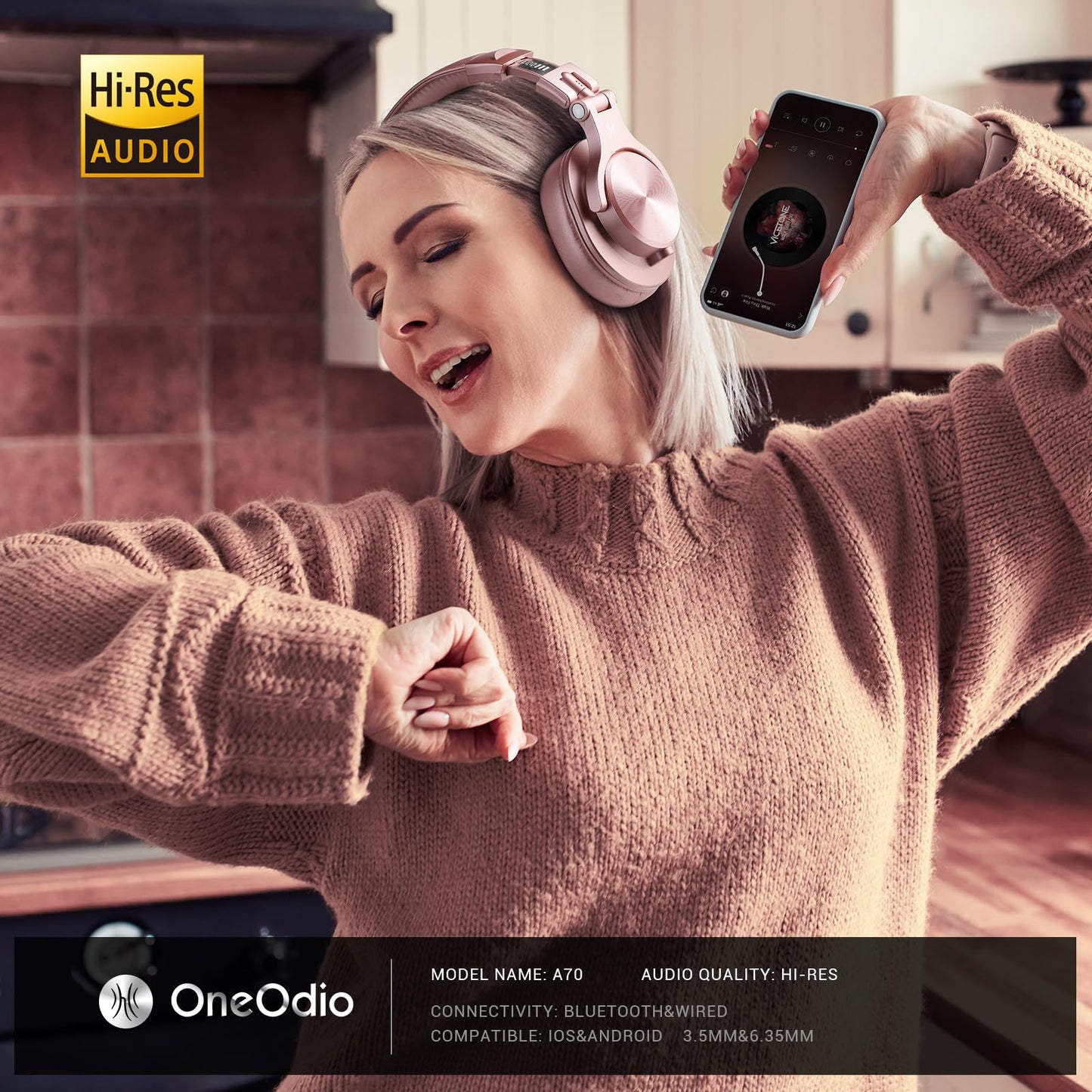 OneOdio A70 Bluetooth Headphones Over Ear, 72 Hrs Playtime, Monitor Level Stereo Sound Quality, Foldable Wireless&Wired DJ Headphone, Professional Studio Headphones for DJ/TV/PC/Phone