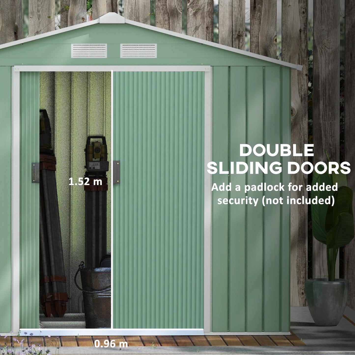 Outsunny 9 x 6ft Metal Garden Shed, Outdoor Storage Tool House with Ventilation Slots, Foundation Kit and Lockable Double Doors, Brown