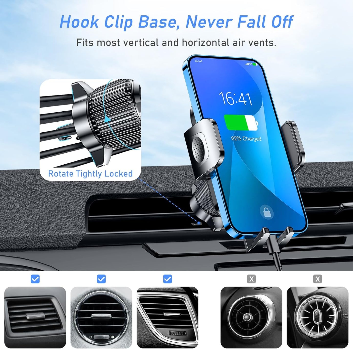Blukar Car Phone Holder, Air Vent Car Phone Mount Cradle 360° Rotation