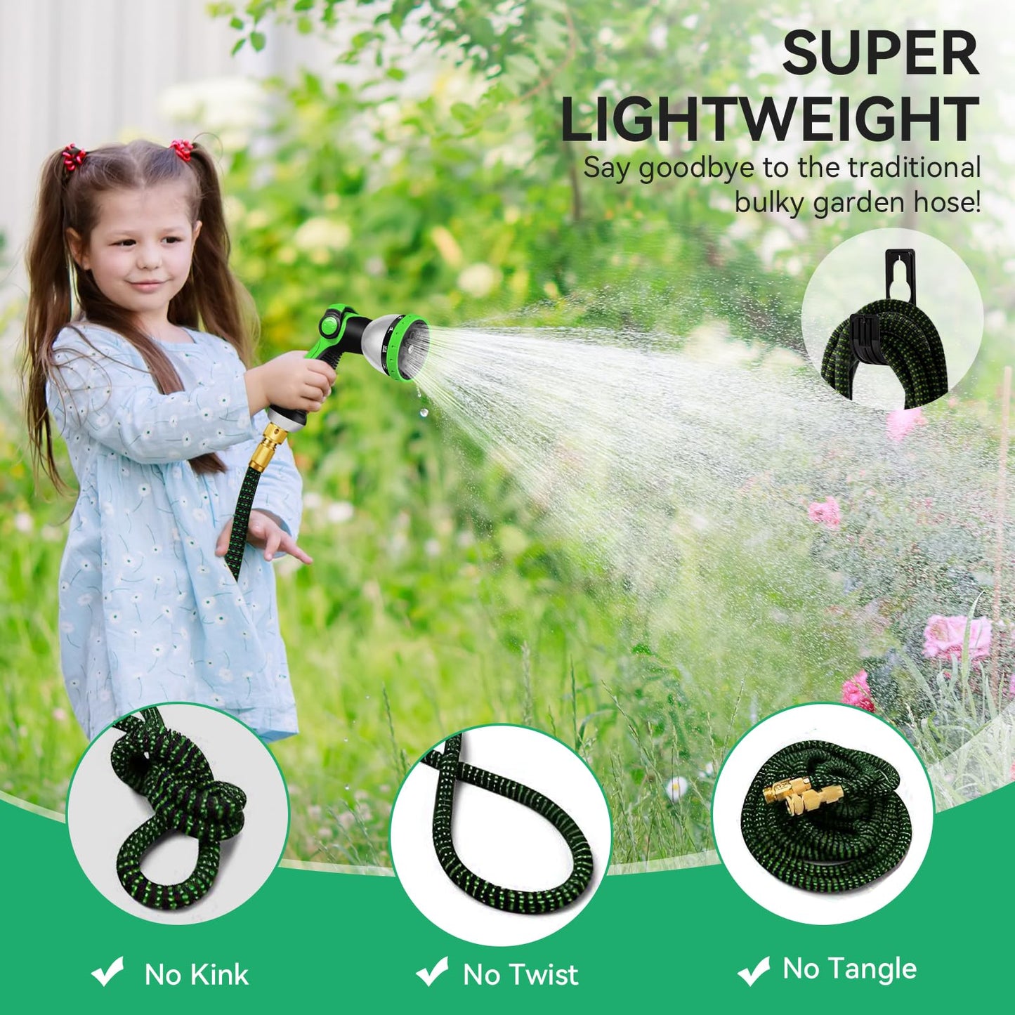 Yofidra 100FT Garden Hose – Upgraded 3-Layer Latex, No-Kink Expandable Water Hose with 3/4" & 1/2" Metal Connectors, 10-Function Spray Nozzle, Flexible Hose Pipe for Gardening, Washing & Cleaning