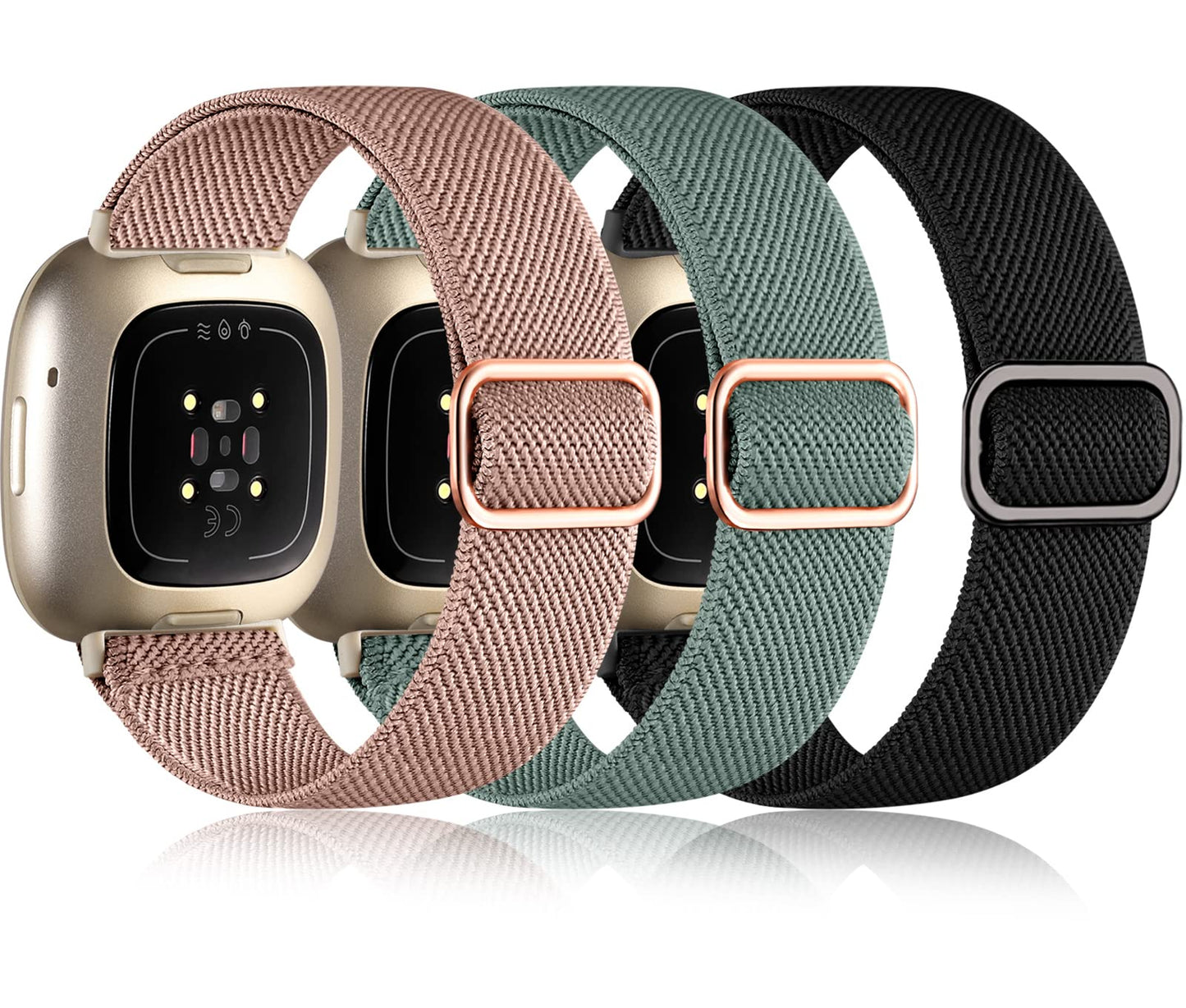 3 Pack Compatible with Fitbit Versa 4/3/Sense Strap, Soft Elastic Nylon Sport Replacement Band for Women & Men