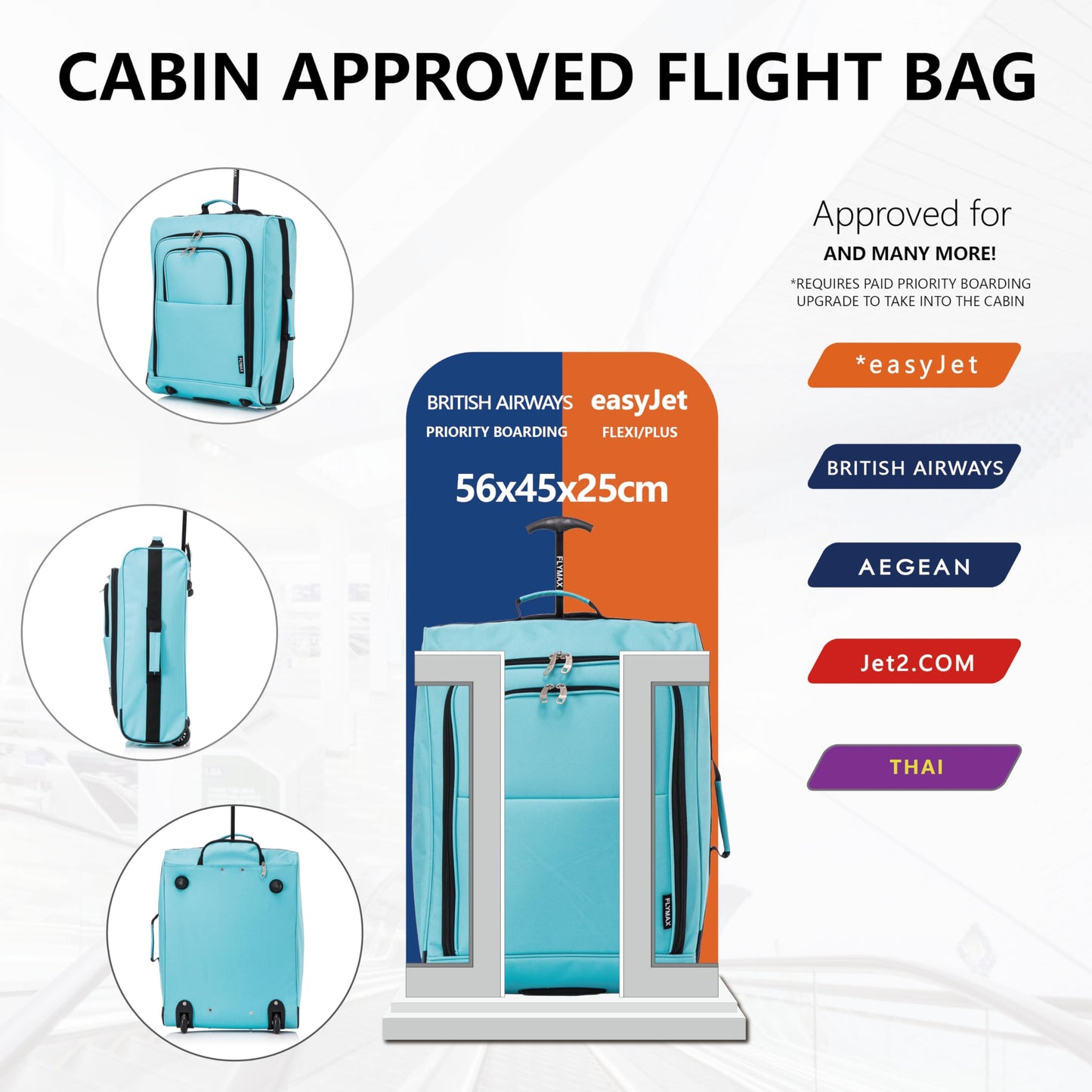 56x45x25 Easyjet Cabin Bag Hand Luggage Approved Cabin Case