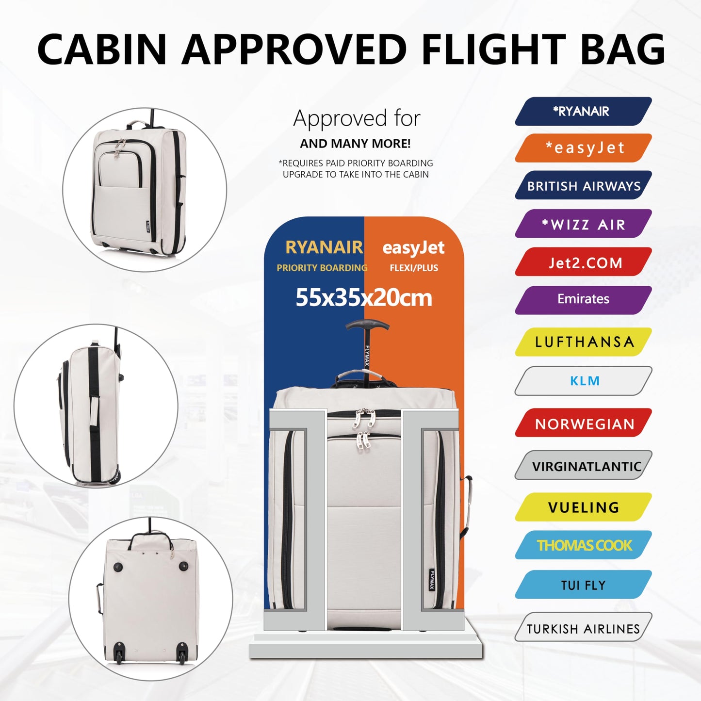 56x45x25 Easyjet Cabin Bag Hand Luggage Approved Cabin Case