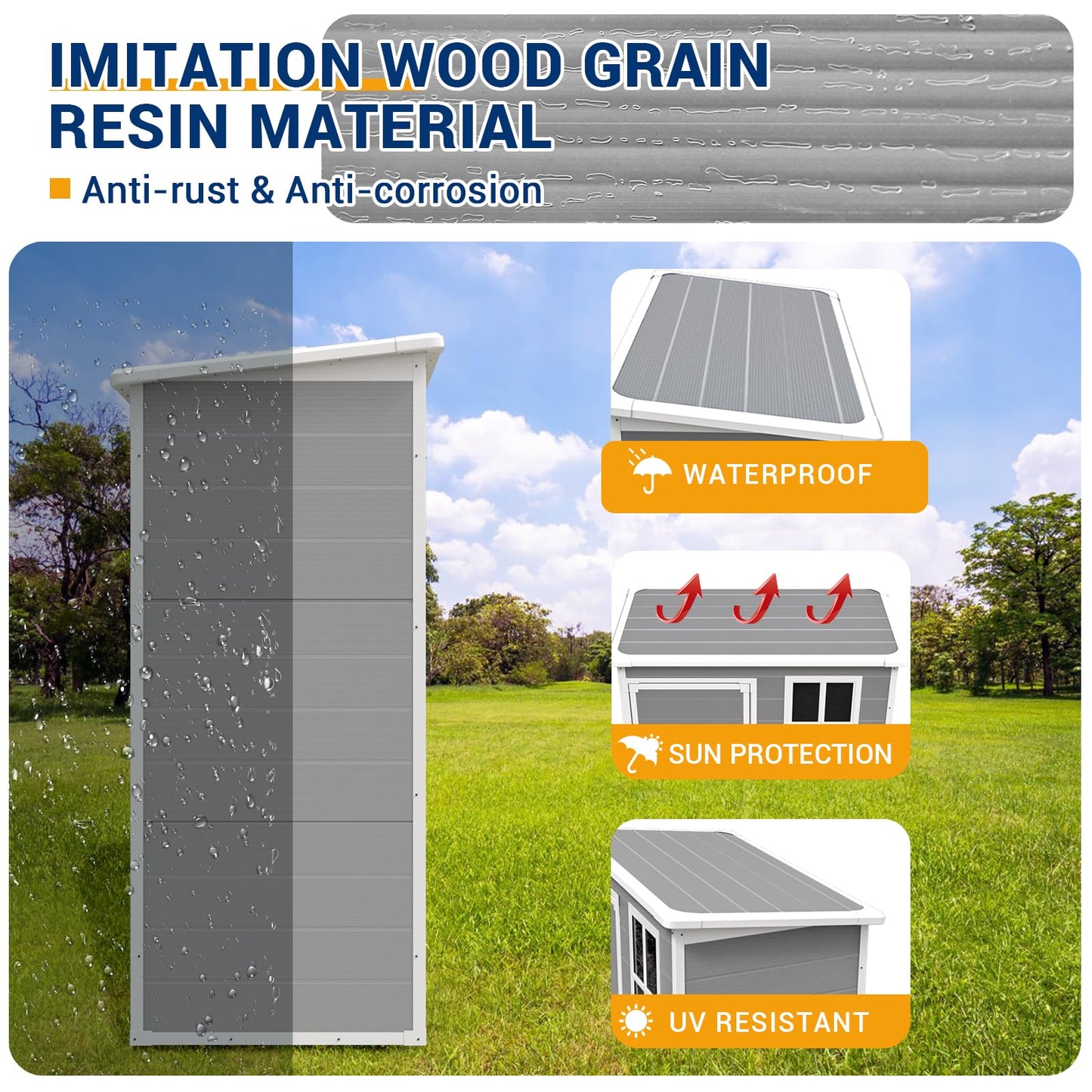 UDPATIO Outdoor Resin Storage Shed 6x4.5 FT, Plastic Garden Shed for Bike, Garbage Can, Tool, Outside Sheds & Outdoor Storage Storage Box with Lockable Door for Backyard, Patio, Lawn, Grey & White