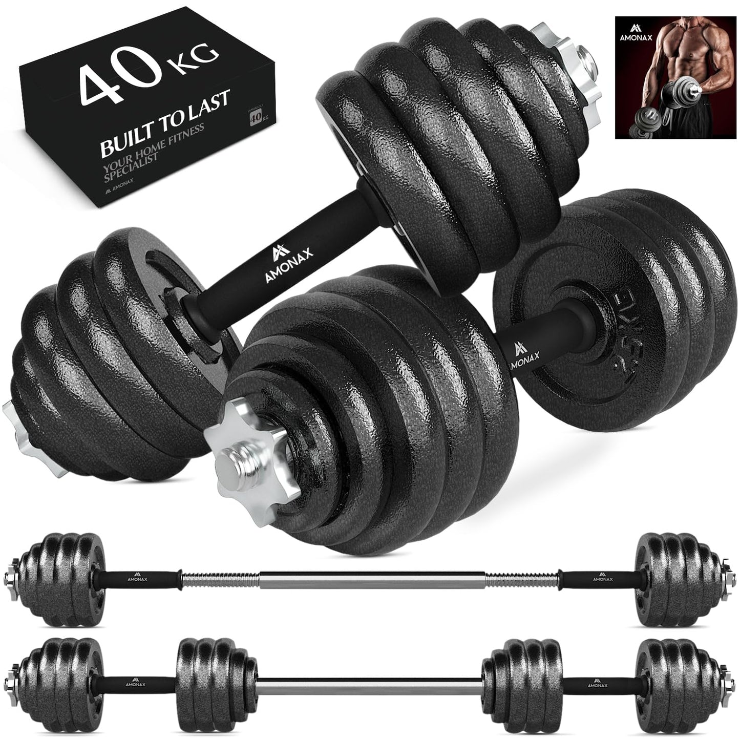 Amonax 20kg 30kg Cast Iron Adjustable Dumbbells