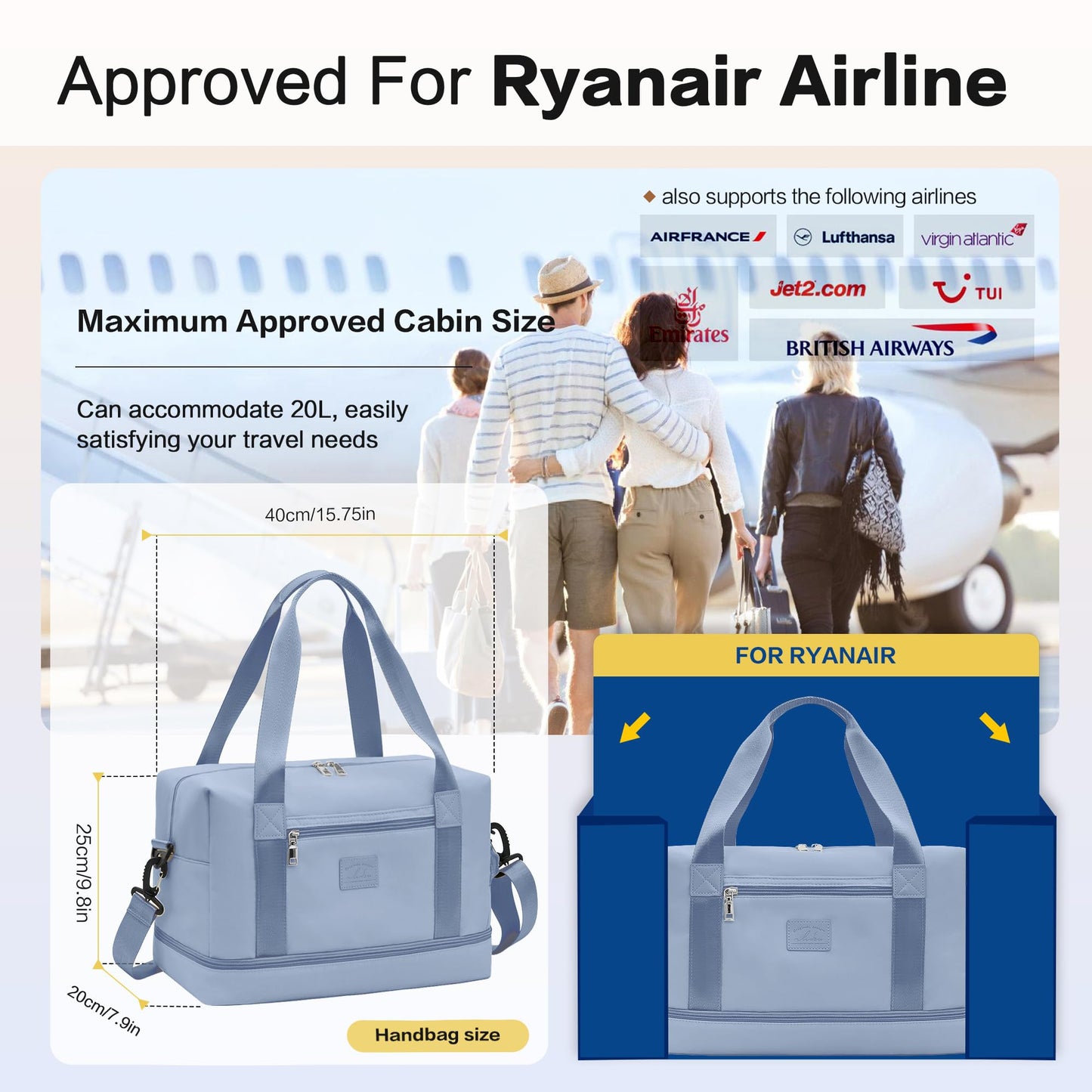 for Ryanair Cabin Bags 40x20x25 Underseat Cabin Bag