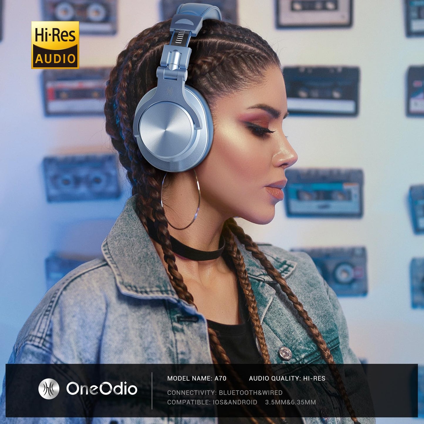 OneOdio A70 Bluetooth Headphones Over Ear, 72 Hrs Playtime, Monitor Level Stereo Sound Quality, Foldable Wireless&Wired DJ Headphone, Professional Studio Headphones for DJ/TV/PC/Phone