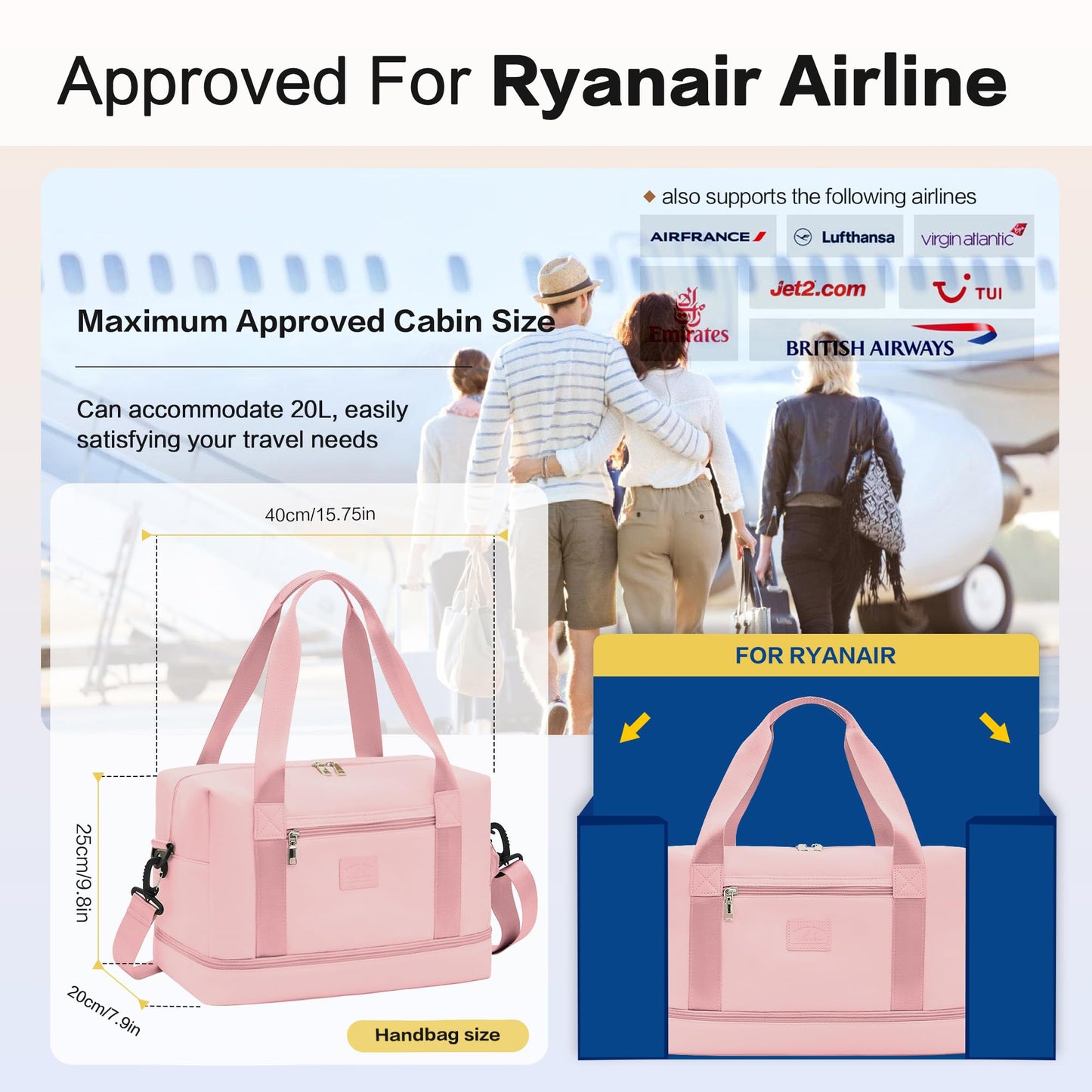 for Ryanair Cabin Bags 40x20x25 Underseat Cabin Bag