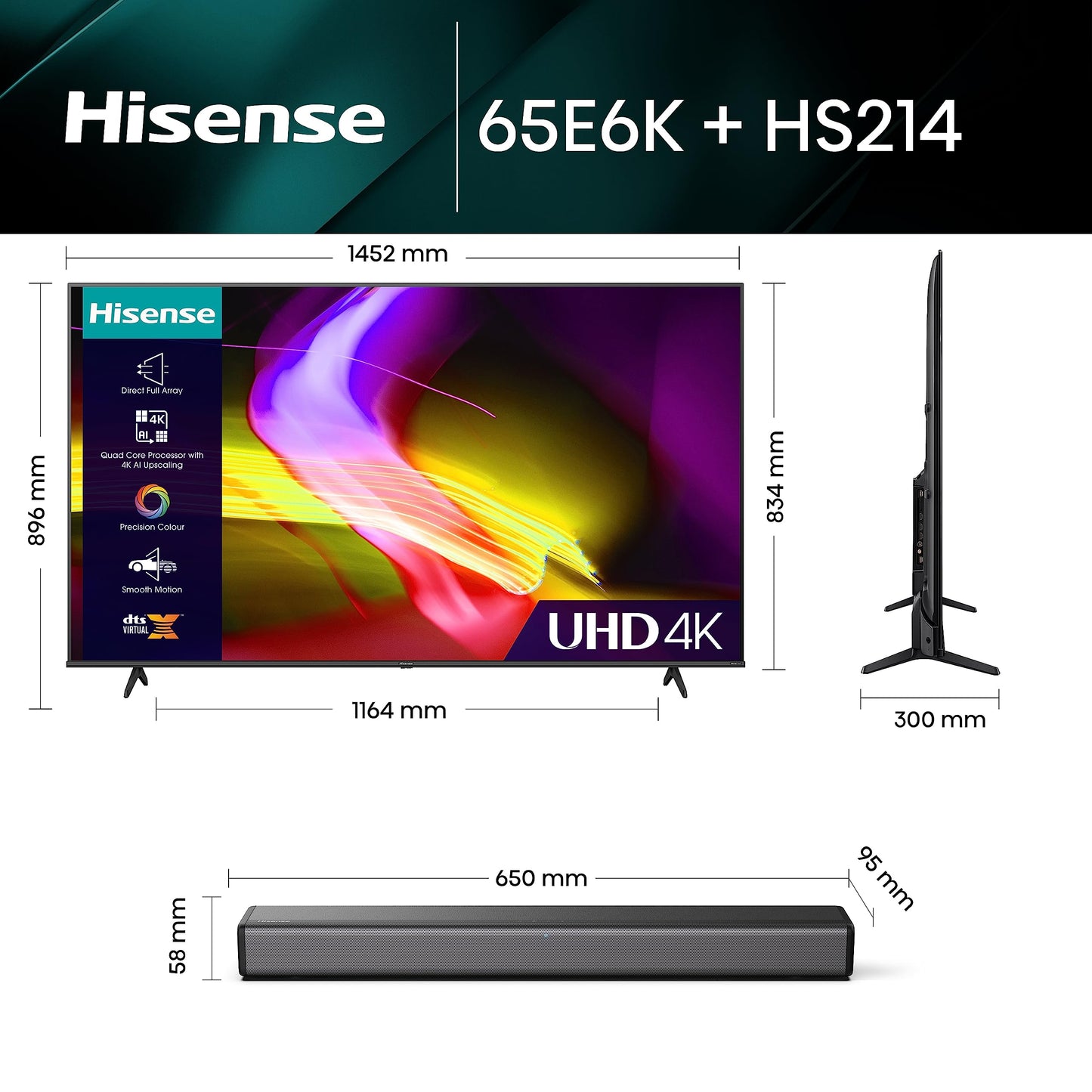 Hisense 43 Inch 4K Smart TV 43E6NTUK - Dolby Vision, Game Mode PLUS with 60Hz VRR ALLM, Smooth Motion, AI Sports Mode, Vidaa OS with Freely, Youtube, Netflix and Disney+ & Now TV (2024 Model)