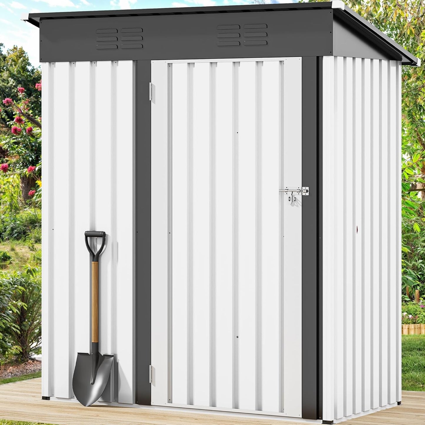 YITAHOME 5x3ft Outdoor Storage Shed, Weatherproof Tool Shed w/Locking Entry & Ventilation for Grass Cutter, Bike, Equipment, Courtyard, Garden (White)