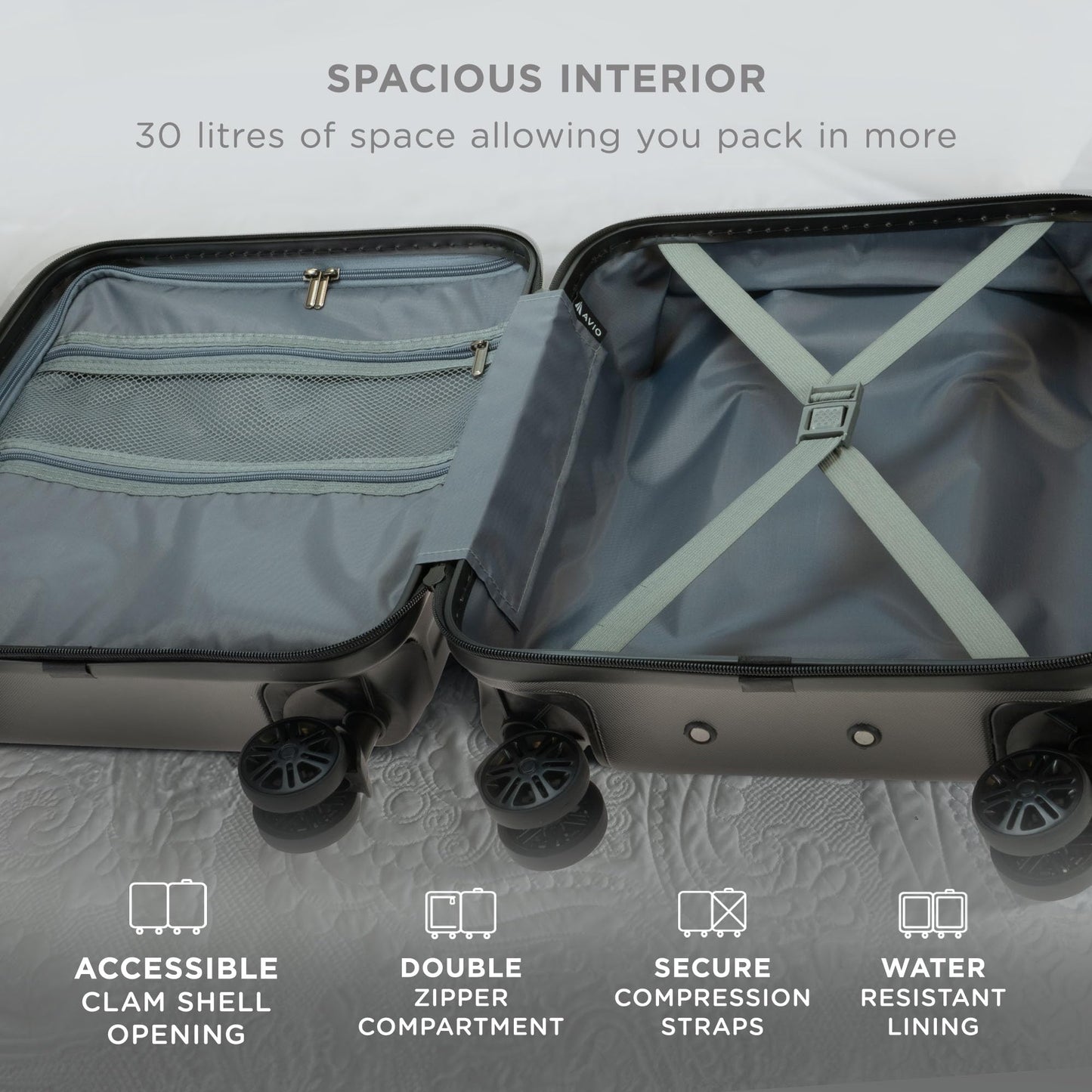 Wave Cabin Suitcase 45x36x20cm - Lightweight Double Wheel Luggage Bag