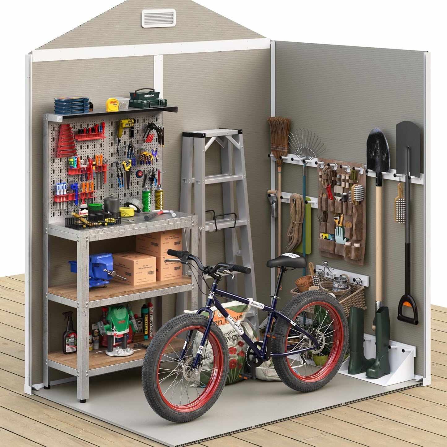 UDPATIO Outdoor Resin Storage Shed 6x4.5 FT, Plastic Garden Shed for Bike, Garbage Can, Tool, Outside Sheds & Outdoor Storage Storage Box with Lockable Door for Backyard, Patio, Lawn, Grey & White