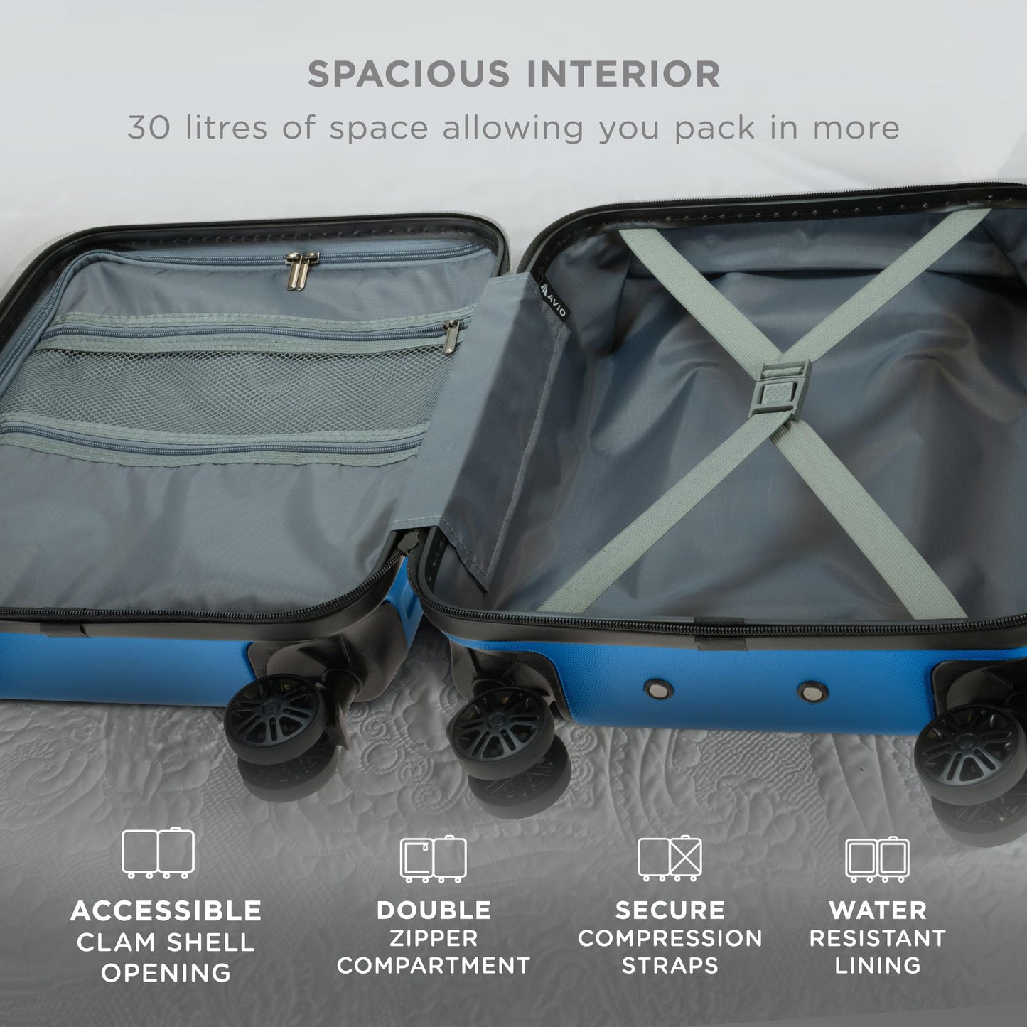 Wave Cabin Suitcase 45x36x20cm - Lightweight Double Wheel Luggage Bag