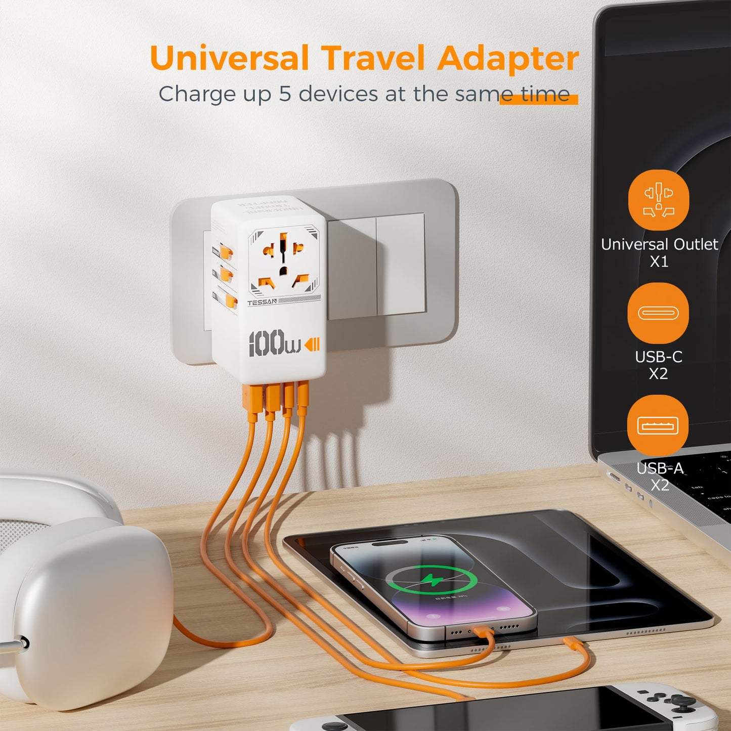TESSAN Universal Travel Adapter Worldwide with 2 USB C and 2 USB A Ports