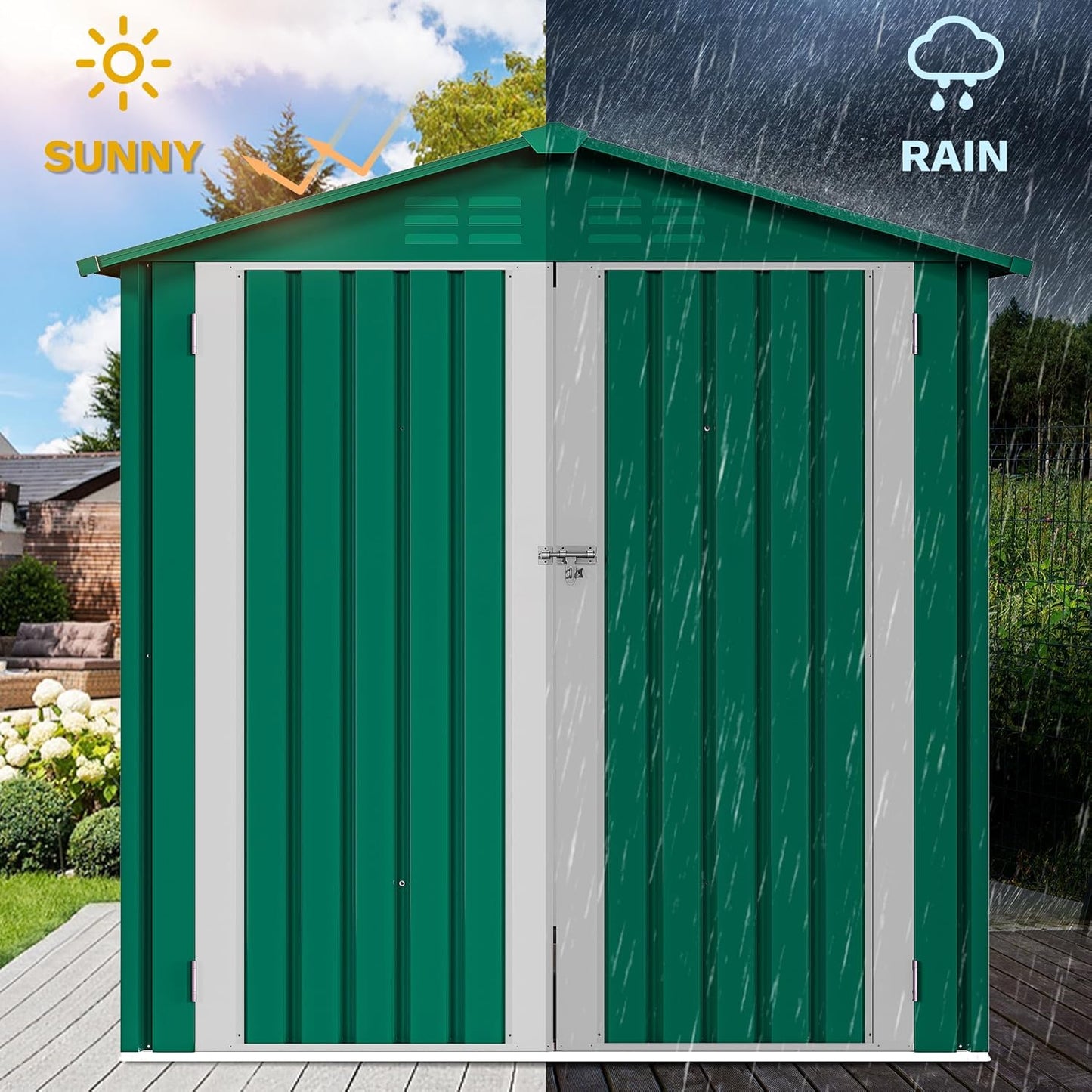 YITAHOME 6x4ft Metal Outdoor Storage Shed, Large Heavy Duty Tool Sheds with Lockable Doors & Air Vent for Backyard Patio Lawn to Store Bikes, Tools, Lawnmowers,Green